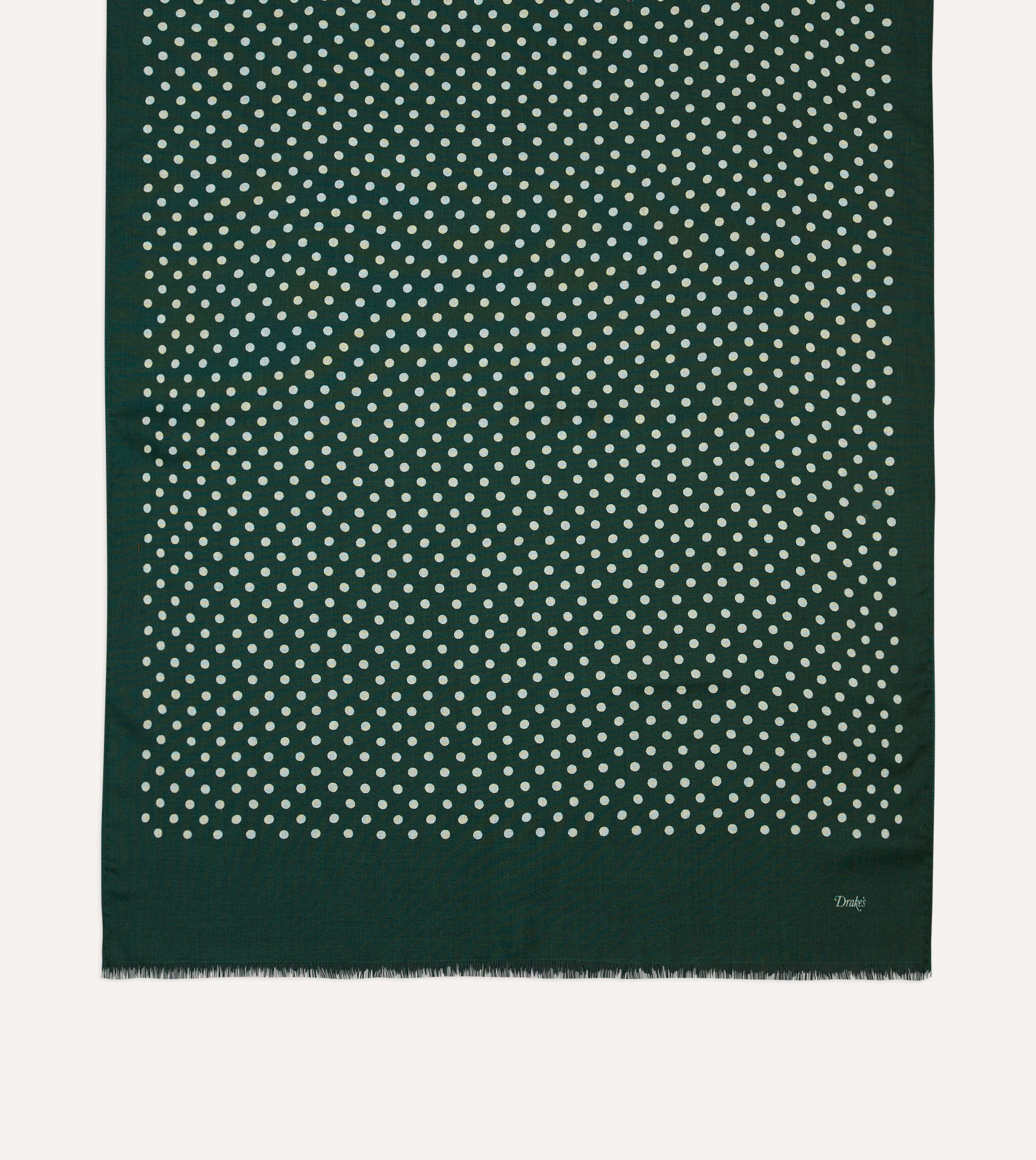 Green Hand-Drawn Polka Dot Wool Scarf - Image 4