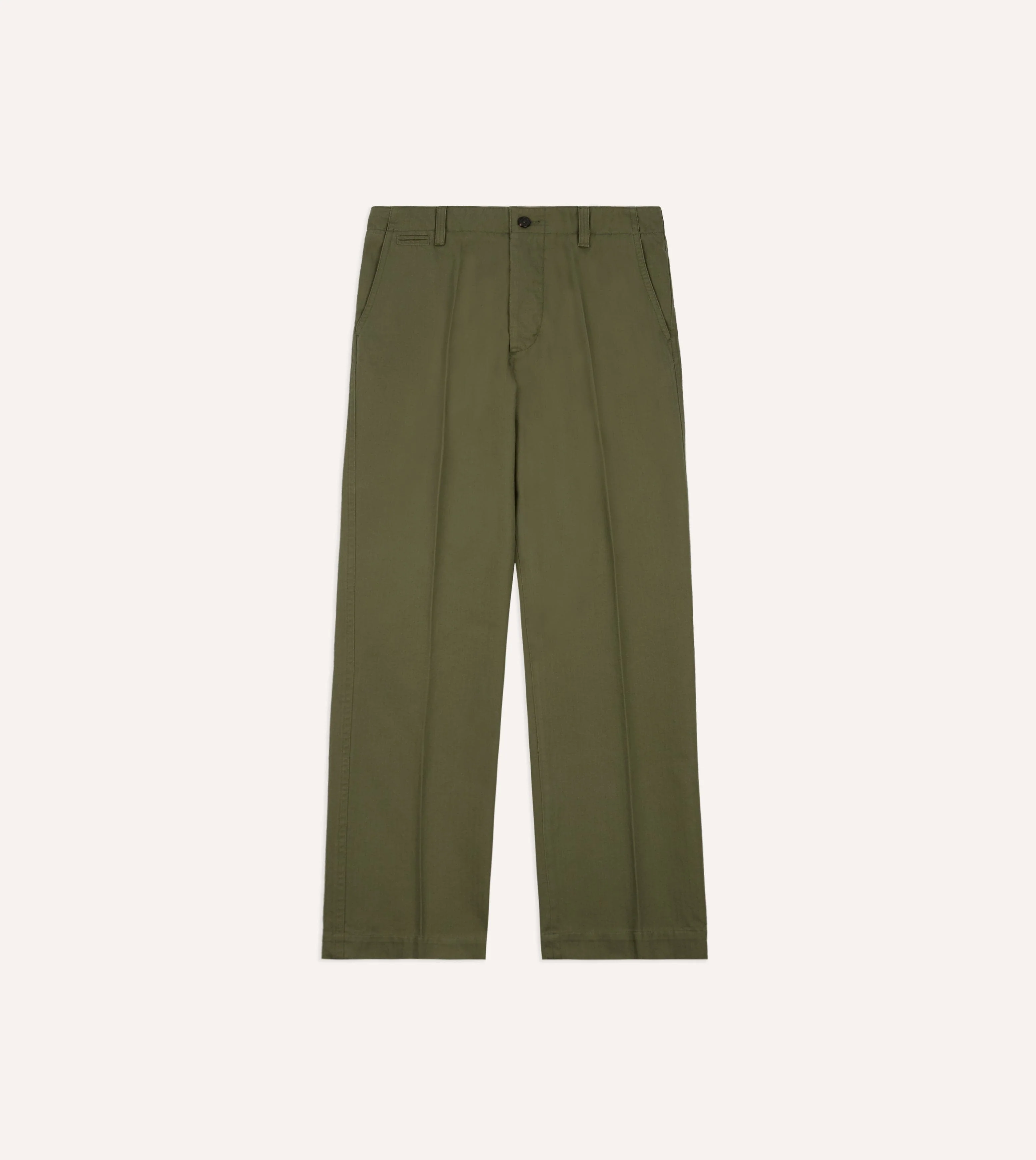 Green Herringbone Cotton Wide Leg Flat Front Chino - Image 3