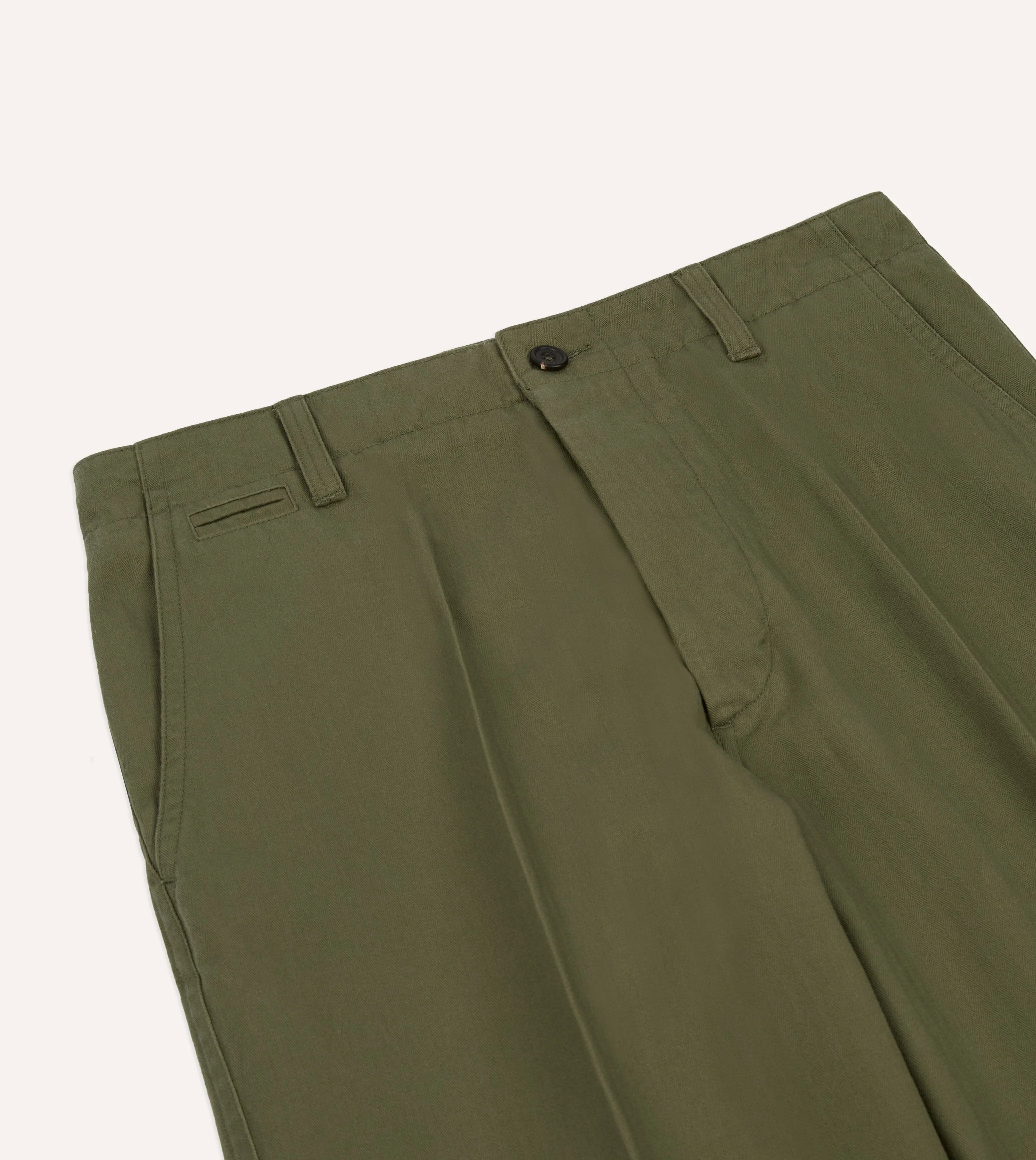 Green Herringbone Cotton Wide Leg Flat Front Chino - Image 4