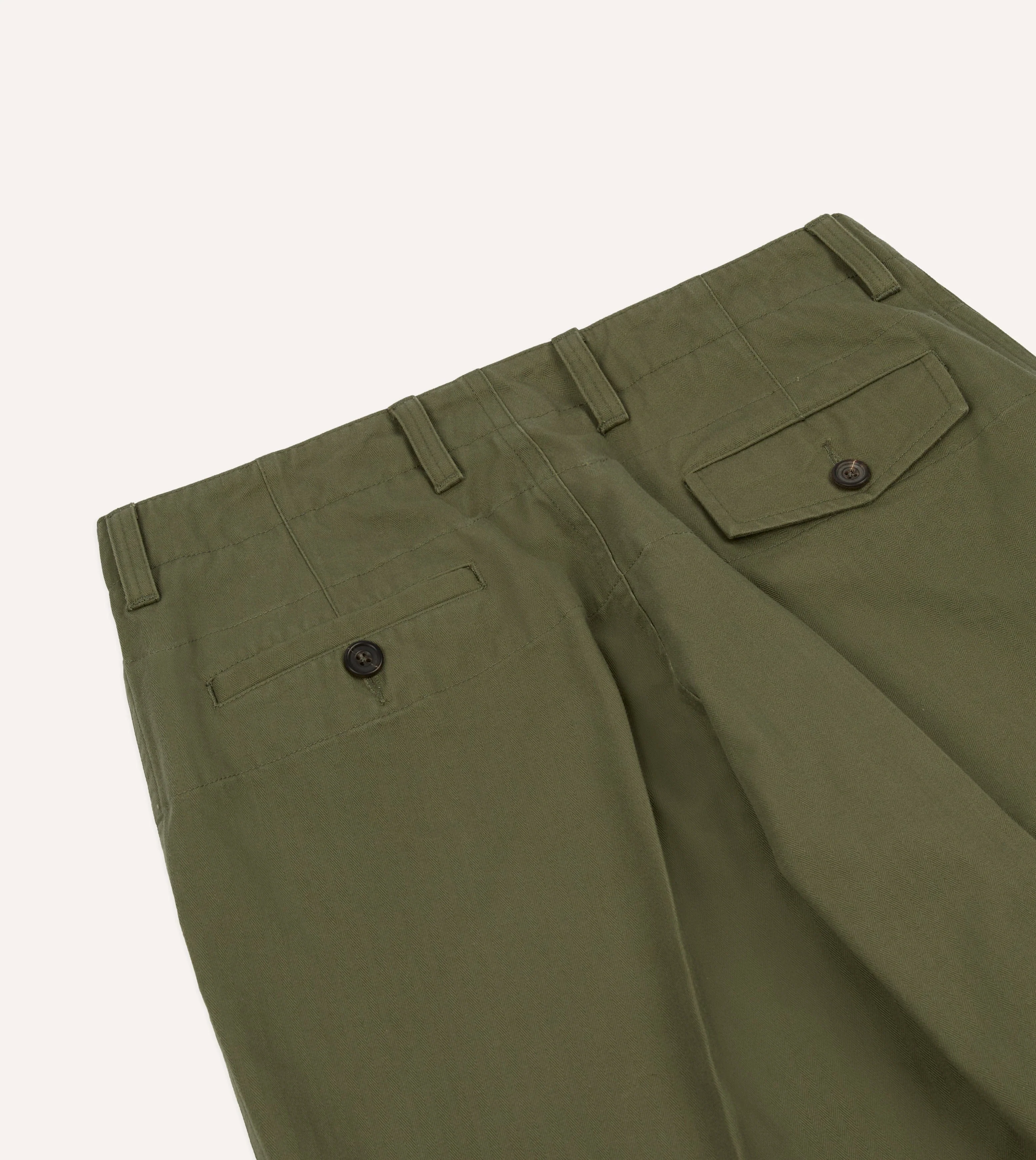 Green Herringbone Cotton Wide Leg Flat Front Chino - Image 5