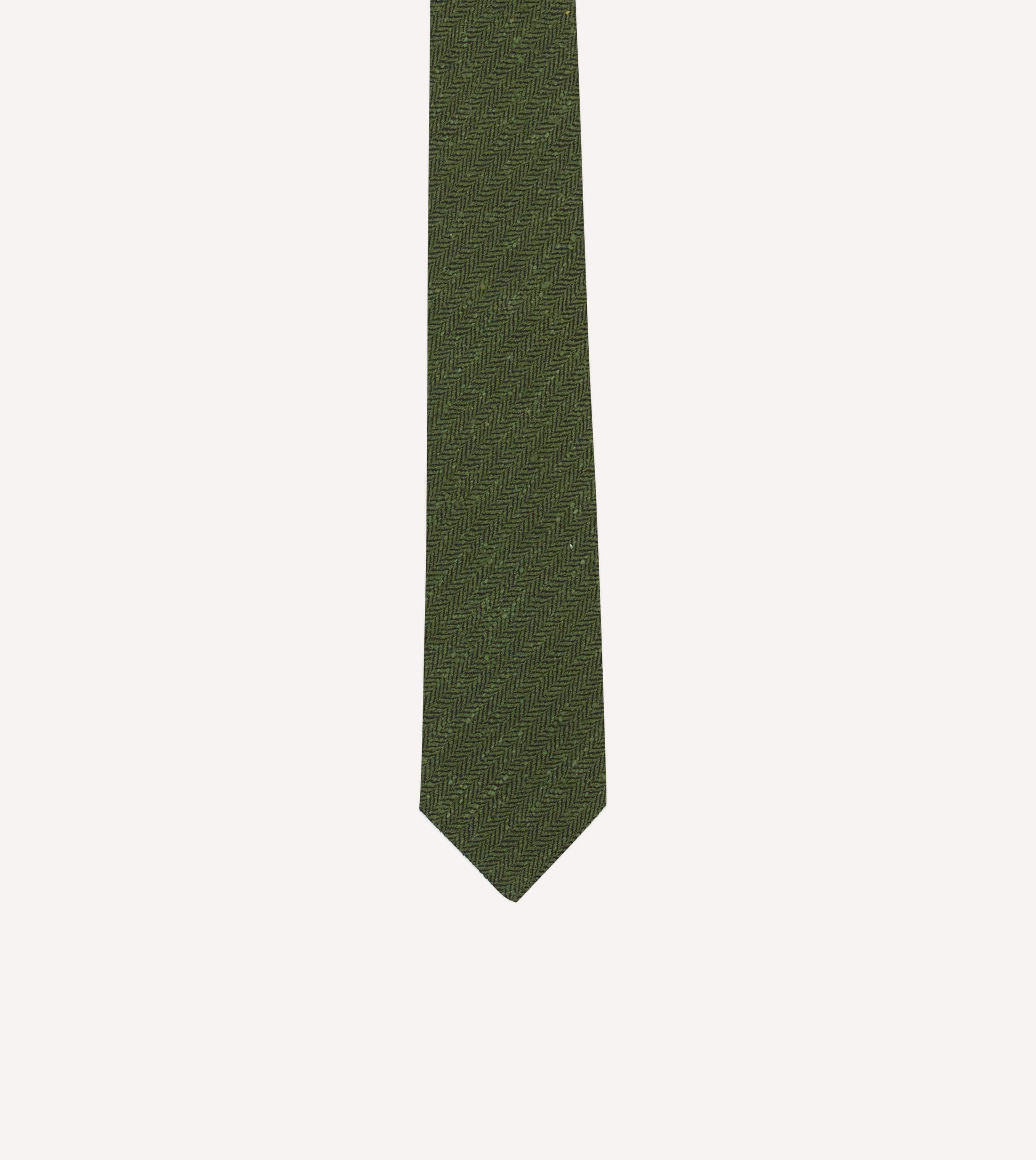 Green Herringbone Shantung Silk Tipped Tie - Image 3