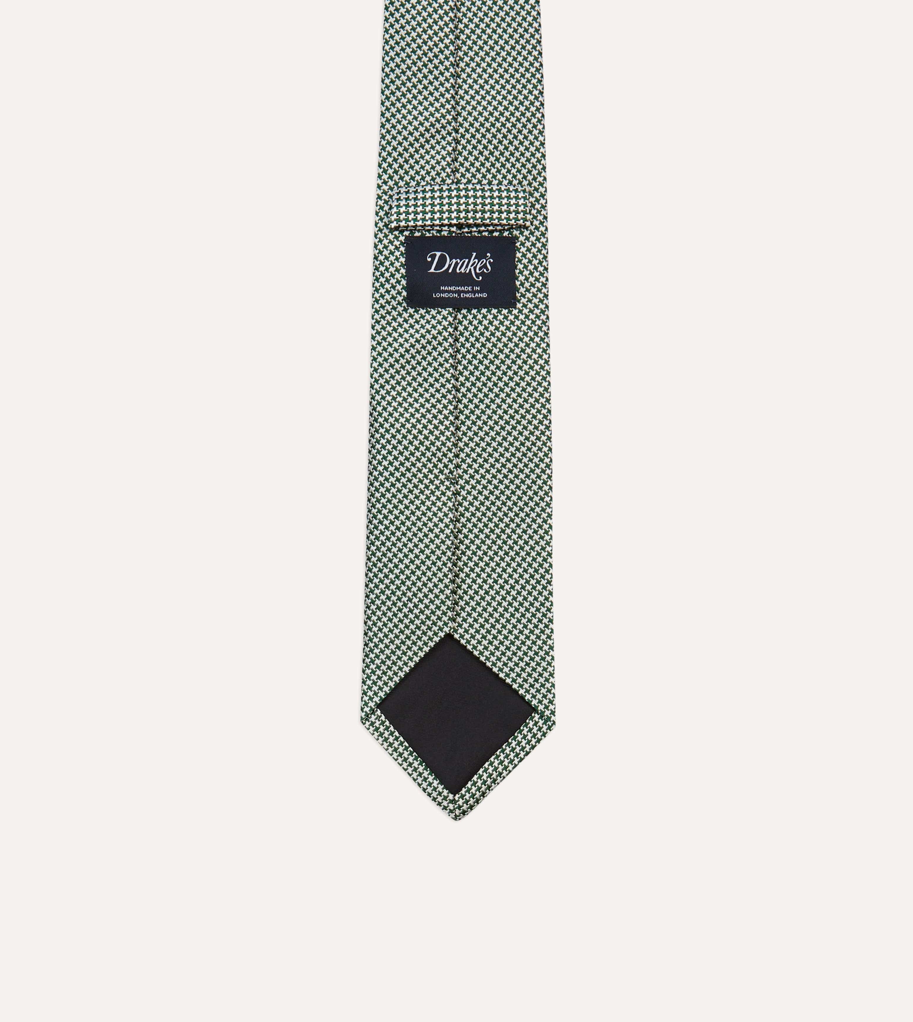 Green Houndstooth Mogador Silk Tipped Tie - Image 4