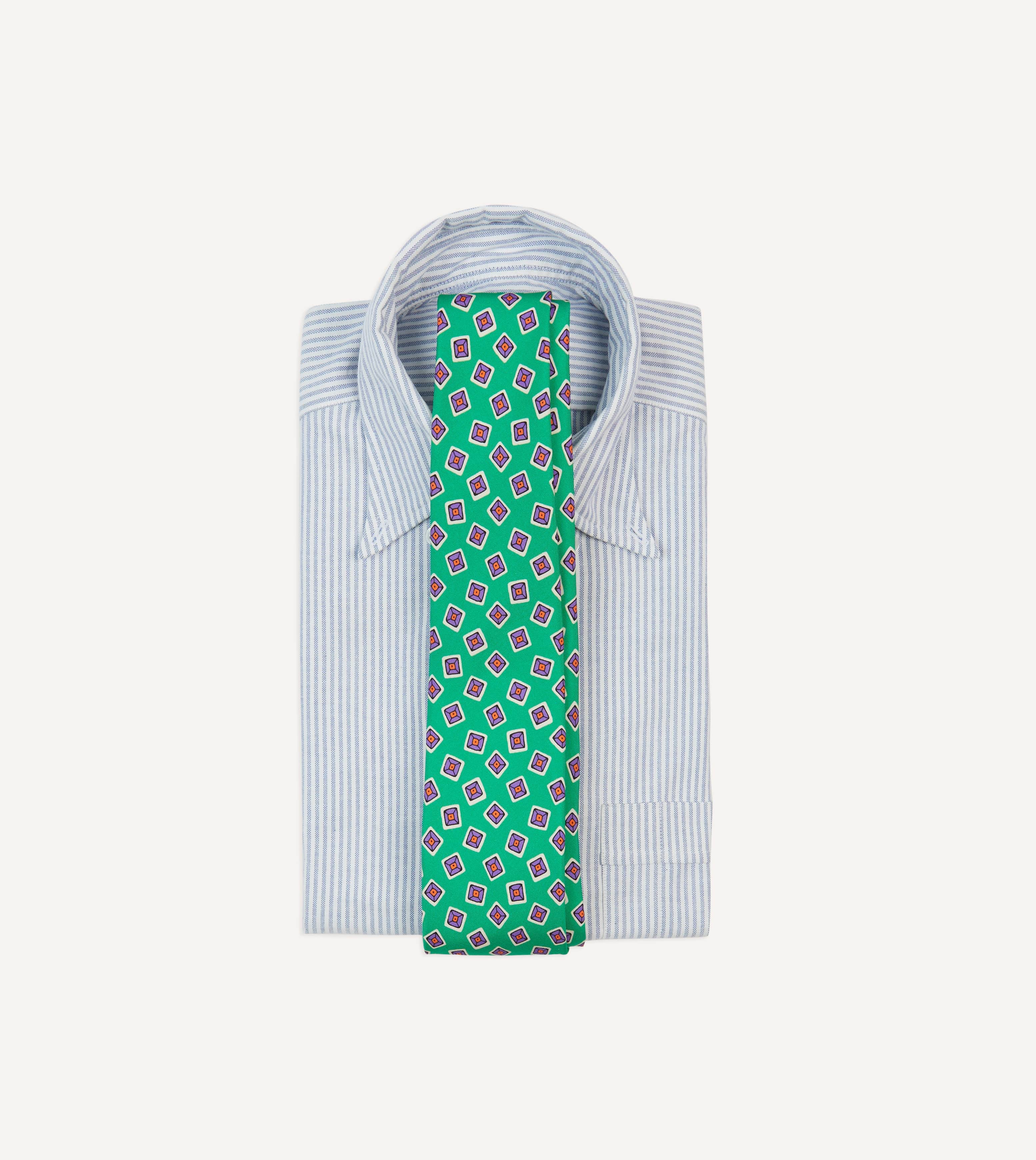 Green Jumbled Tile Print Silk Self Tipped Tie - Image 2