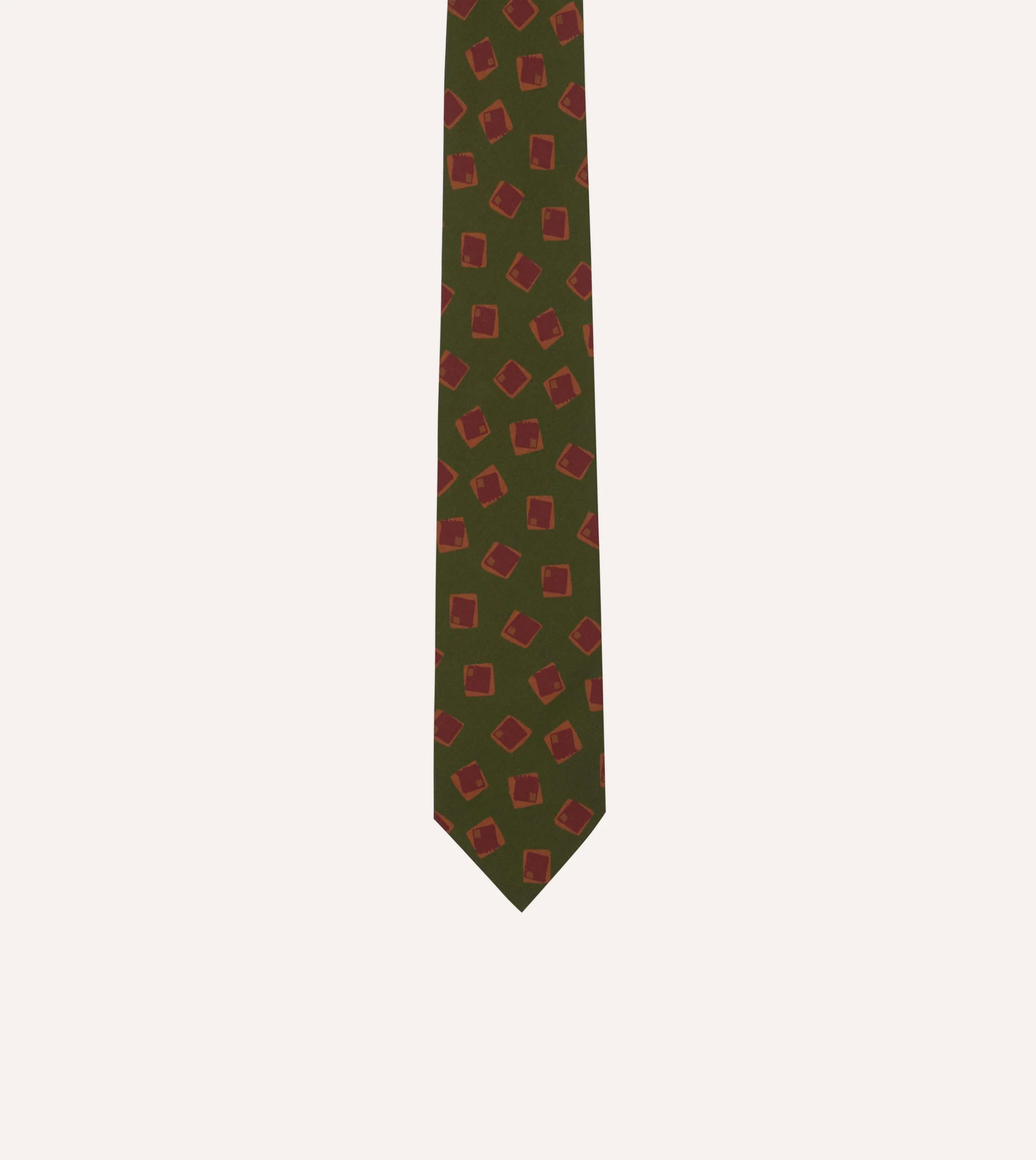 Green Jumbled Tile Print Silk Self Tipped Tie - Image 3