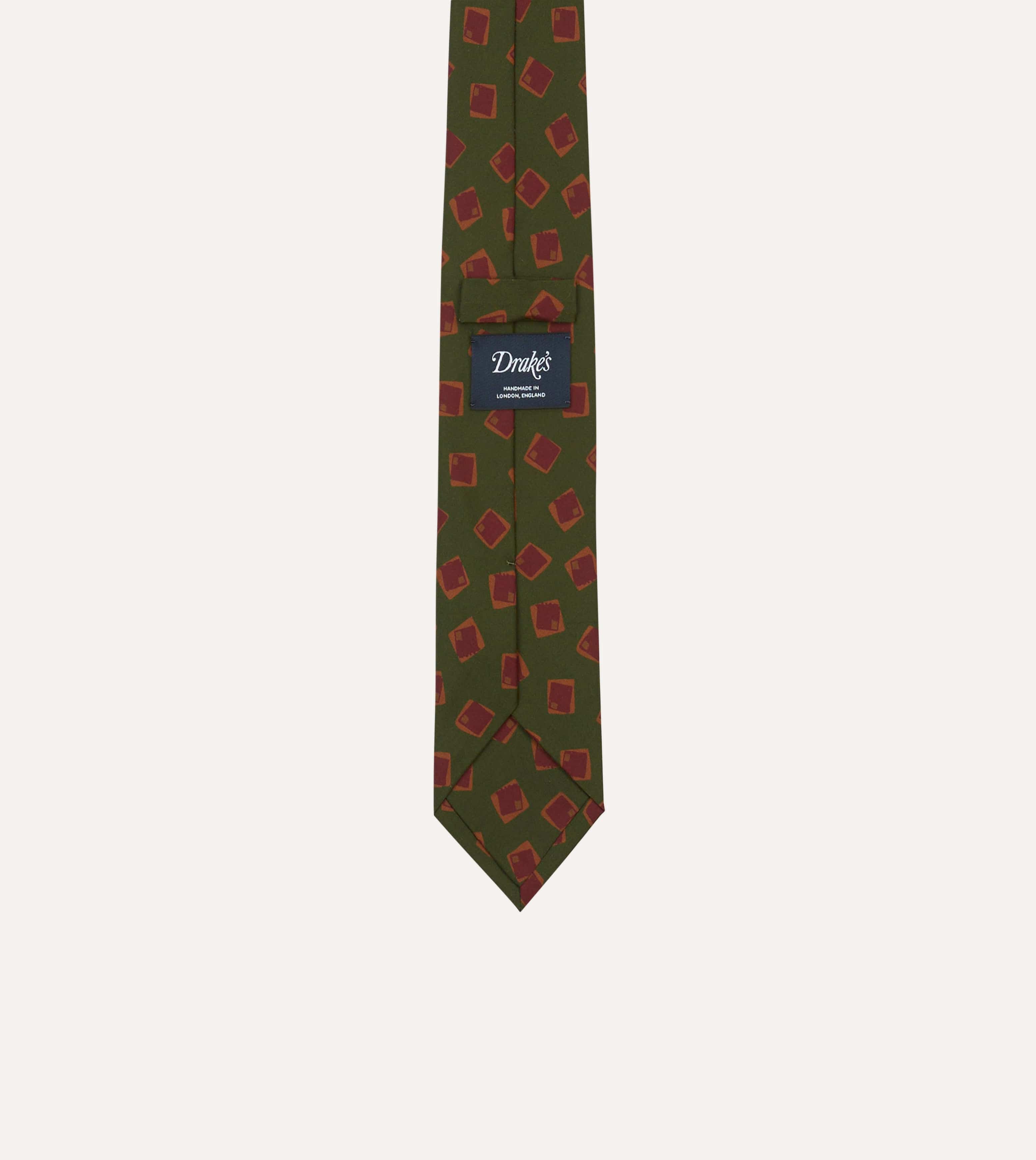 Green Jumbled Tile Print Silk Self Tipped Tie - Image 4