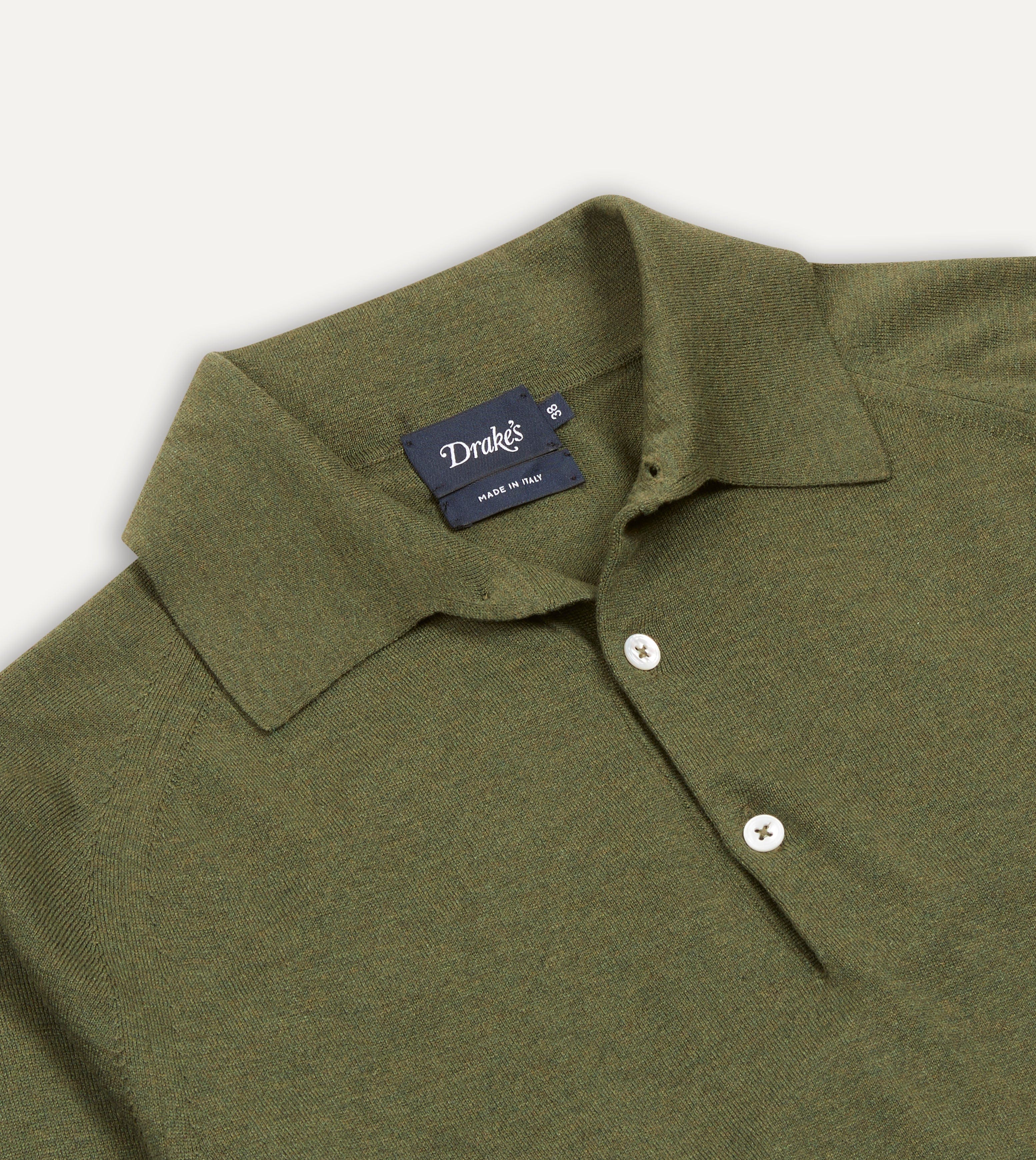 Green Knitted Silk-Cotton Long-Sleeve Polo Shirt - Image 3