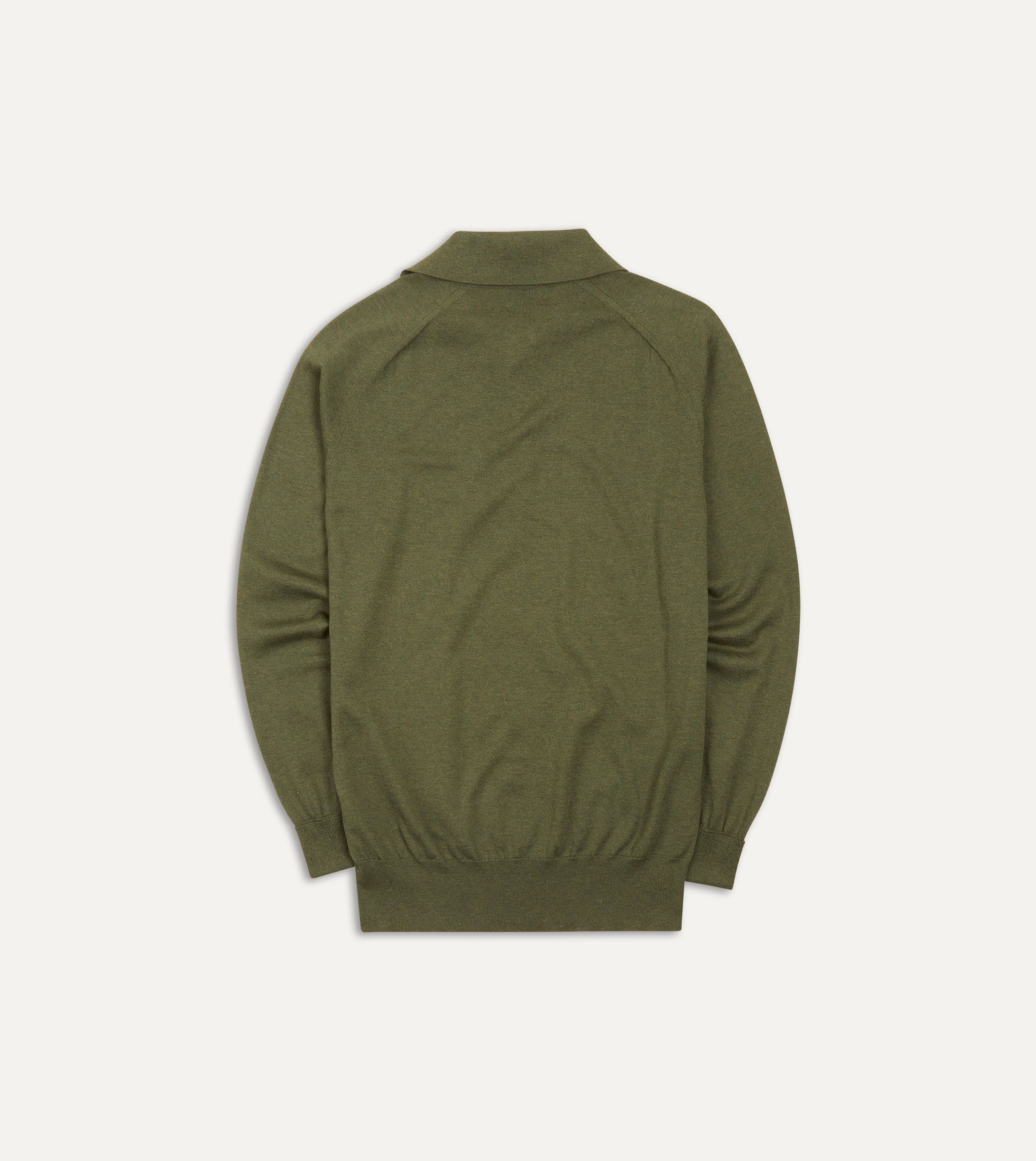 Green Knitted Silk-Cotton Long-Sleeve Polo Shirt - Image 5