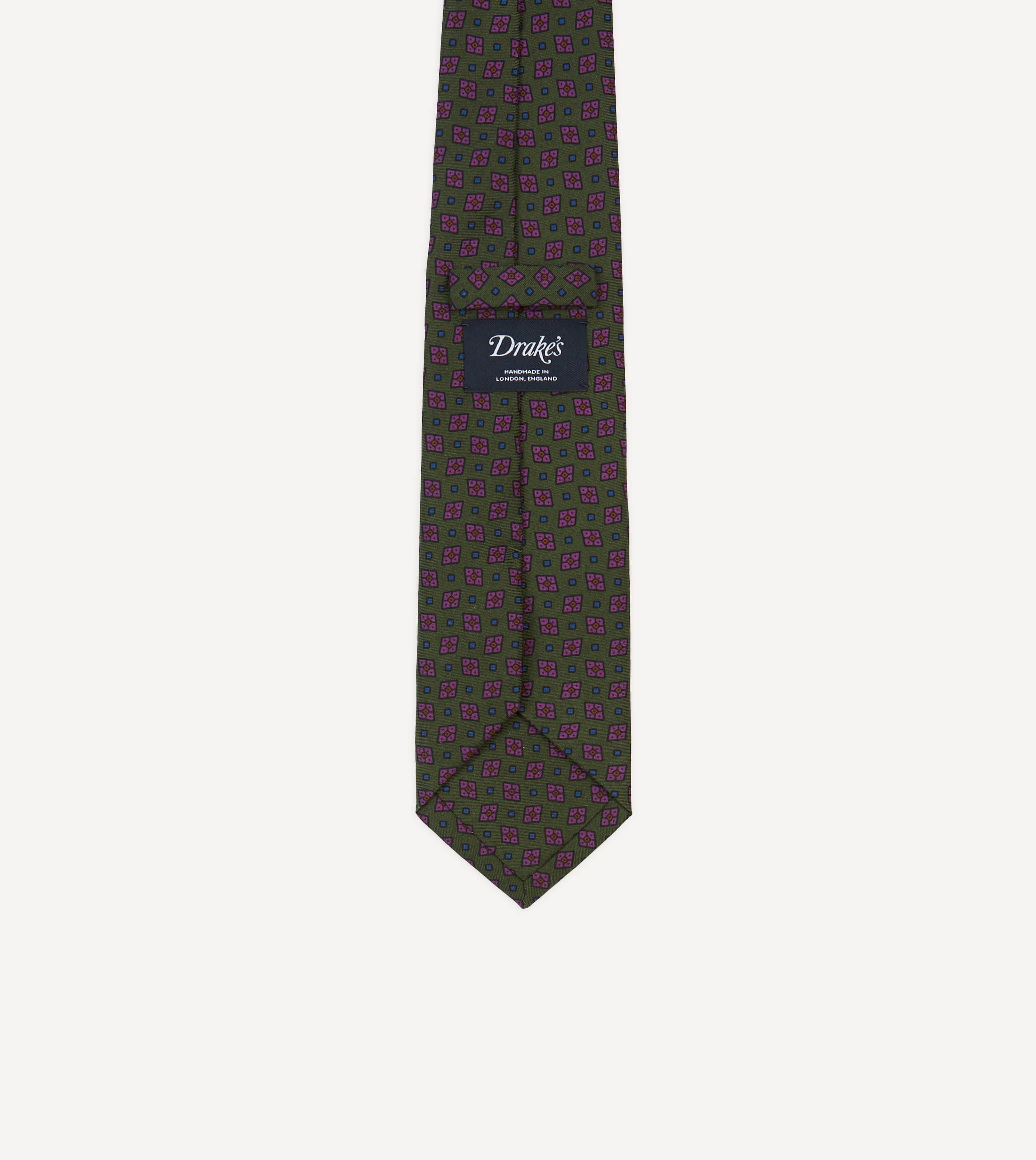 Green Medallion Print Silk Twill Self Tipped Tie - Image 4