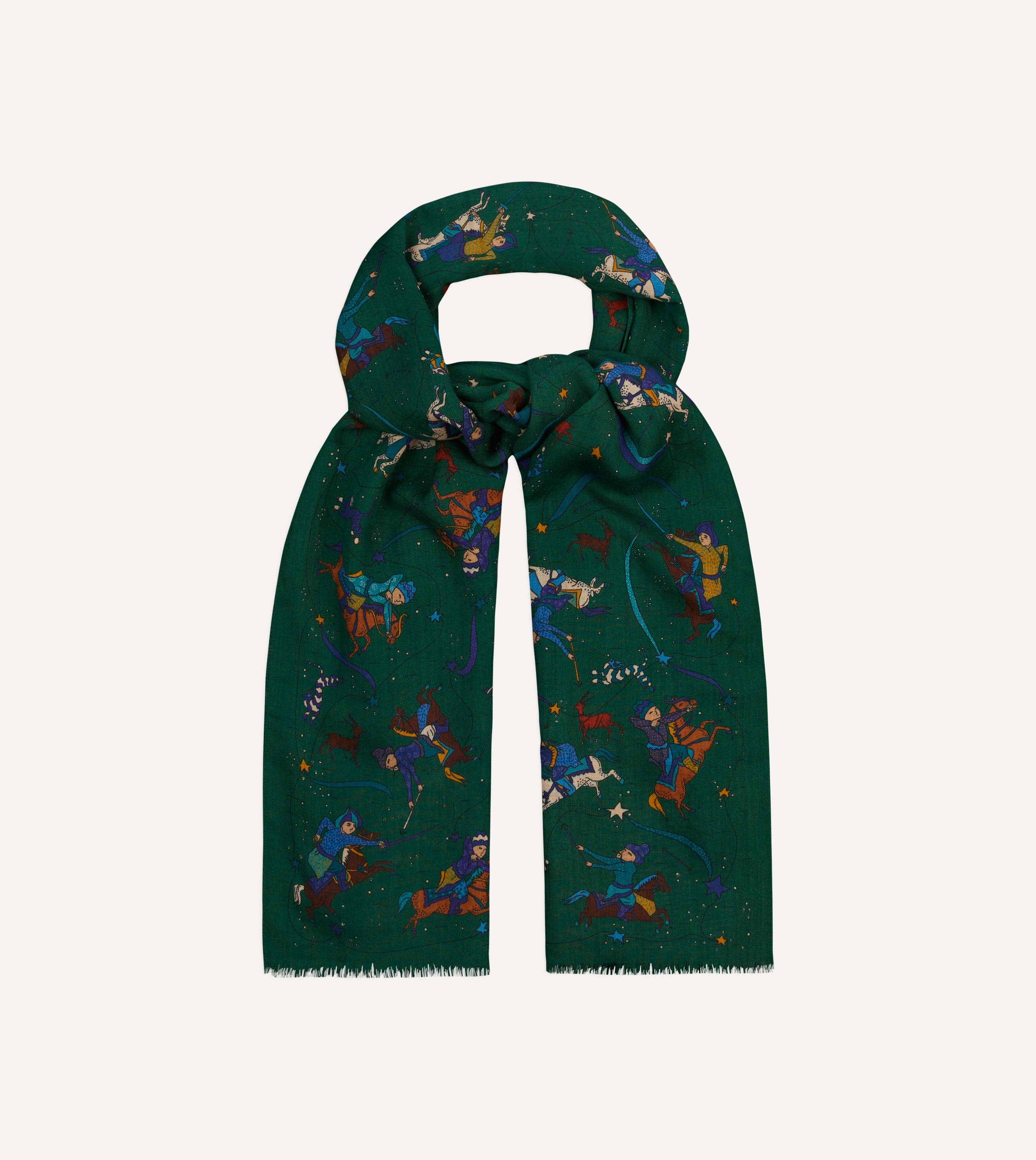 Green Mughal and Stars Print Wool Scarf - Image 4