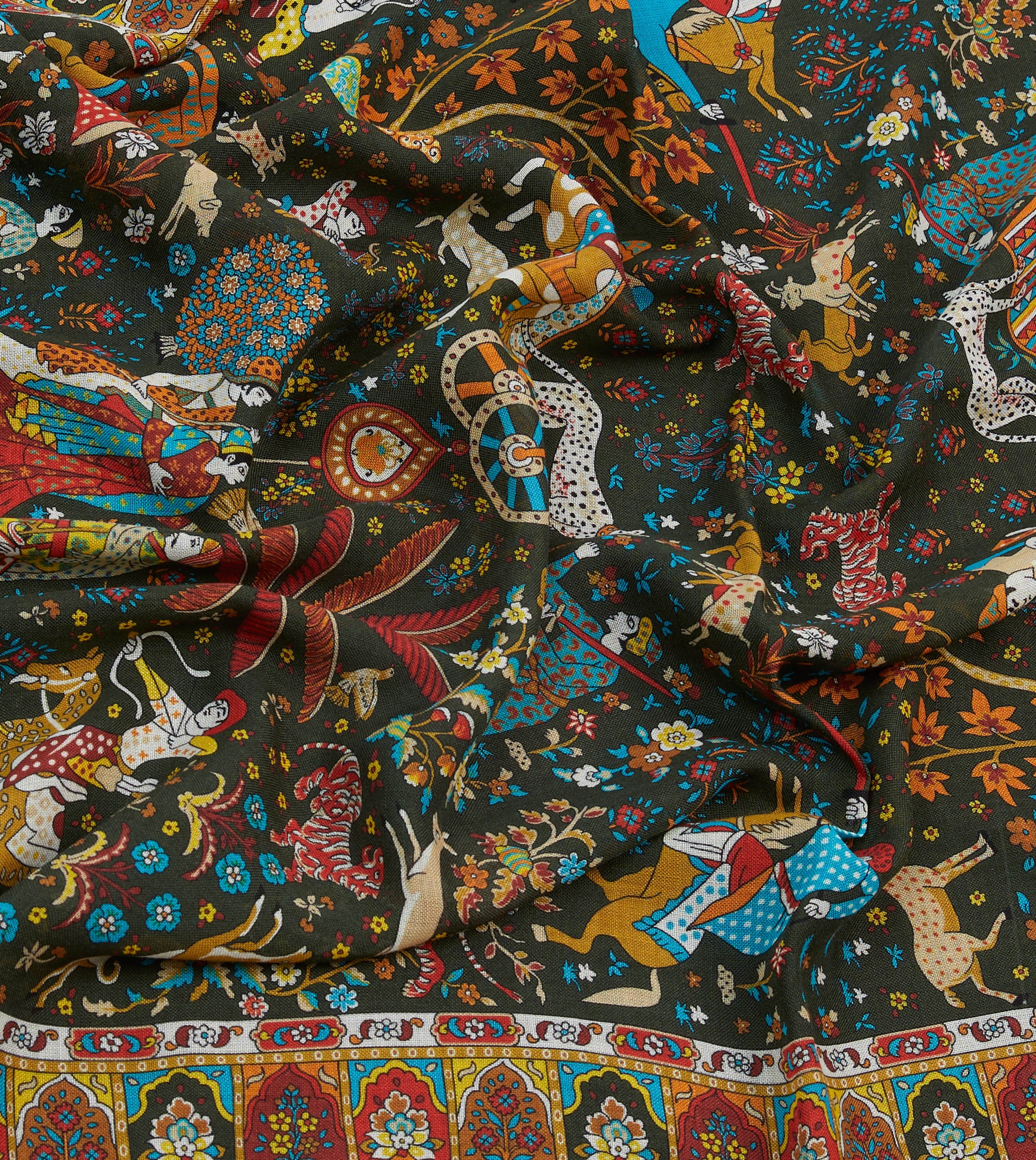 Green Mughal Garden Print Wool Silk Scarf - Image 2