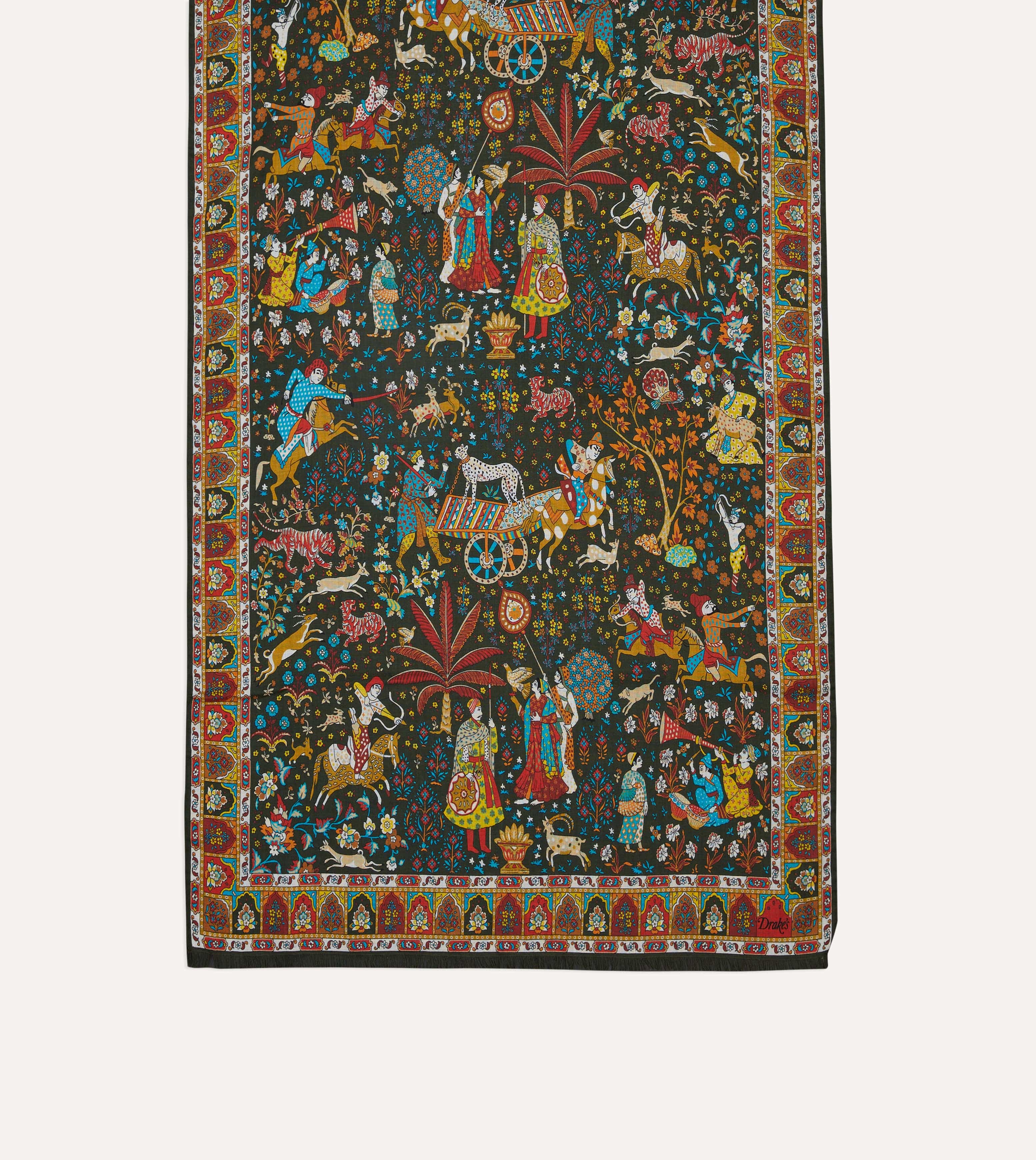 Green Mughal Garden Print Wool Silk Scarf - Image 3