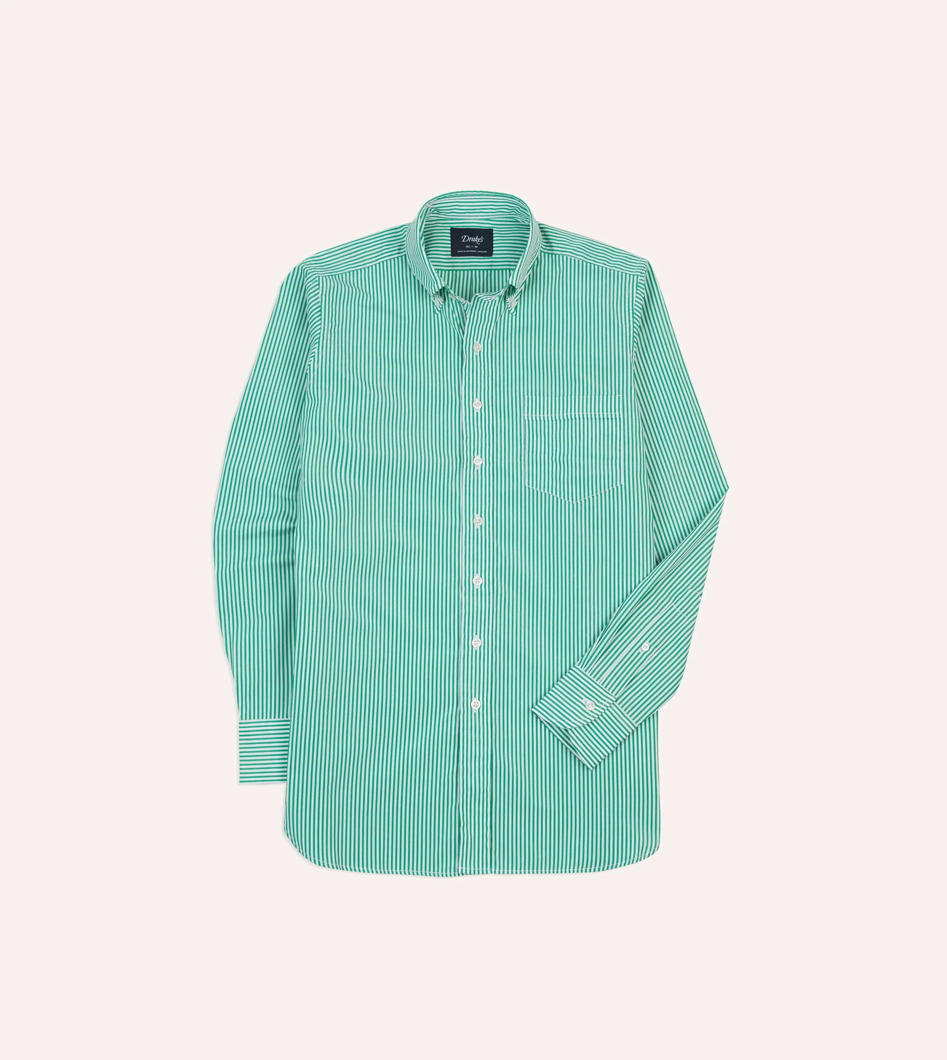 Green Narrow Stripe Cotton Poplin Button-Down Shirt - Image 3