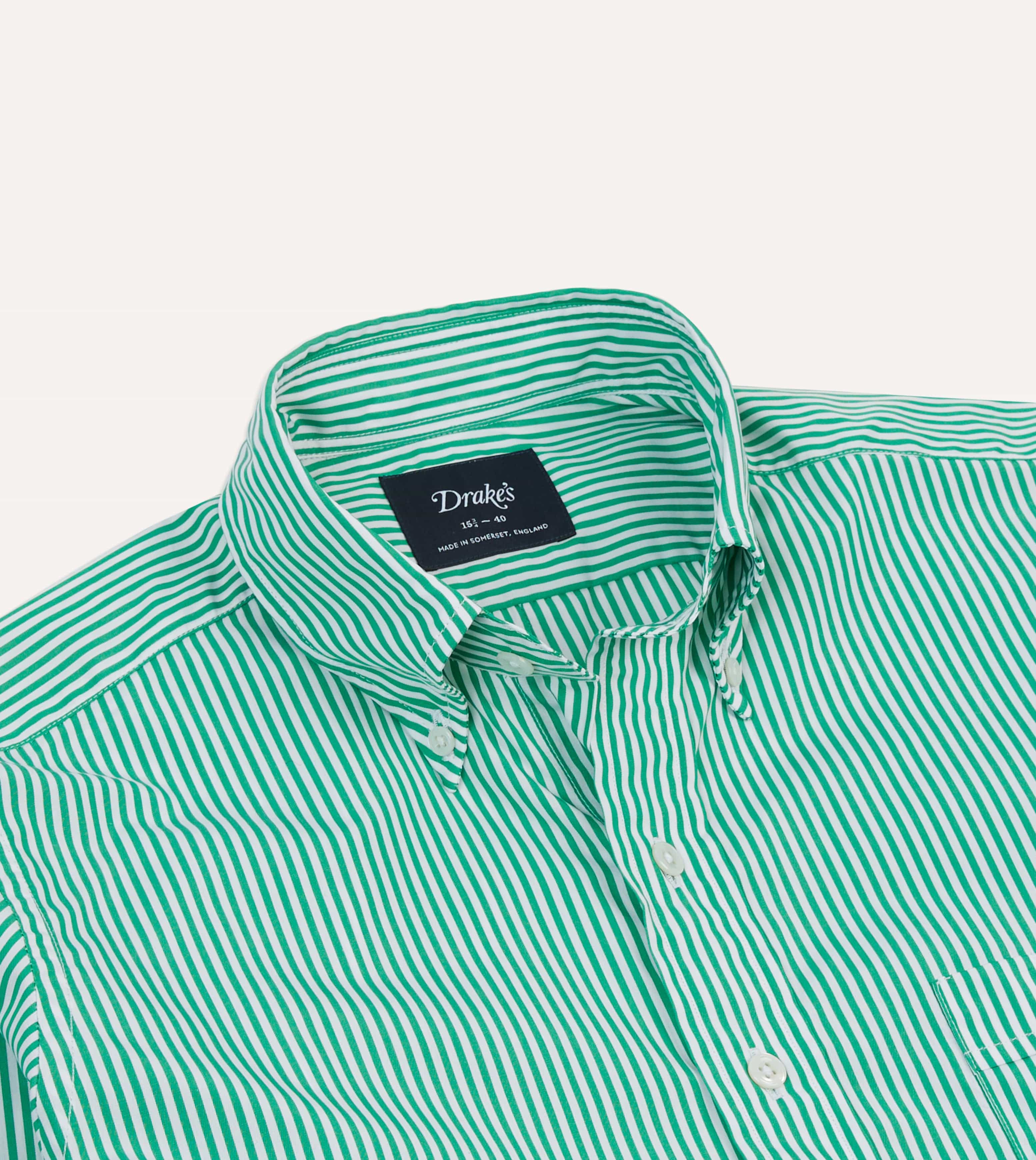 Green Narrow Stripe Cotton Poplin Button-Down Shirt - Image 4
