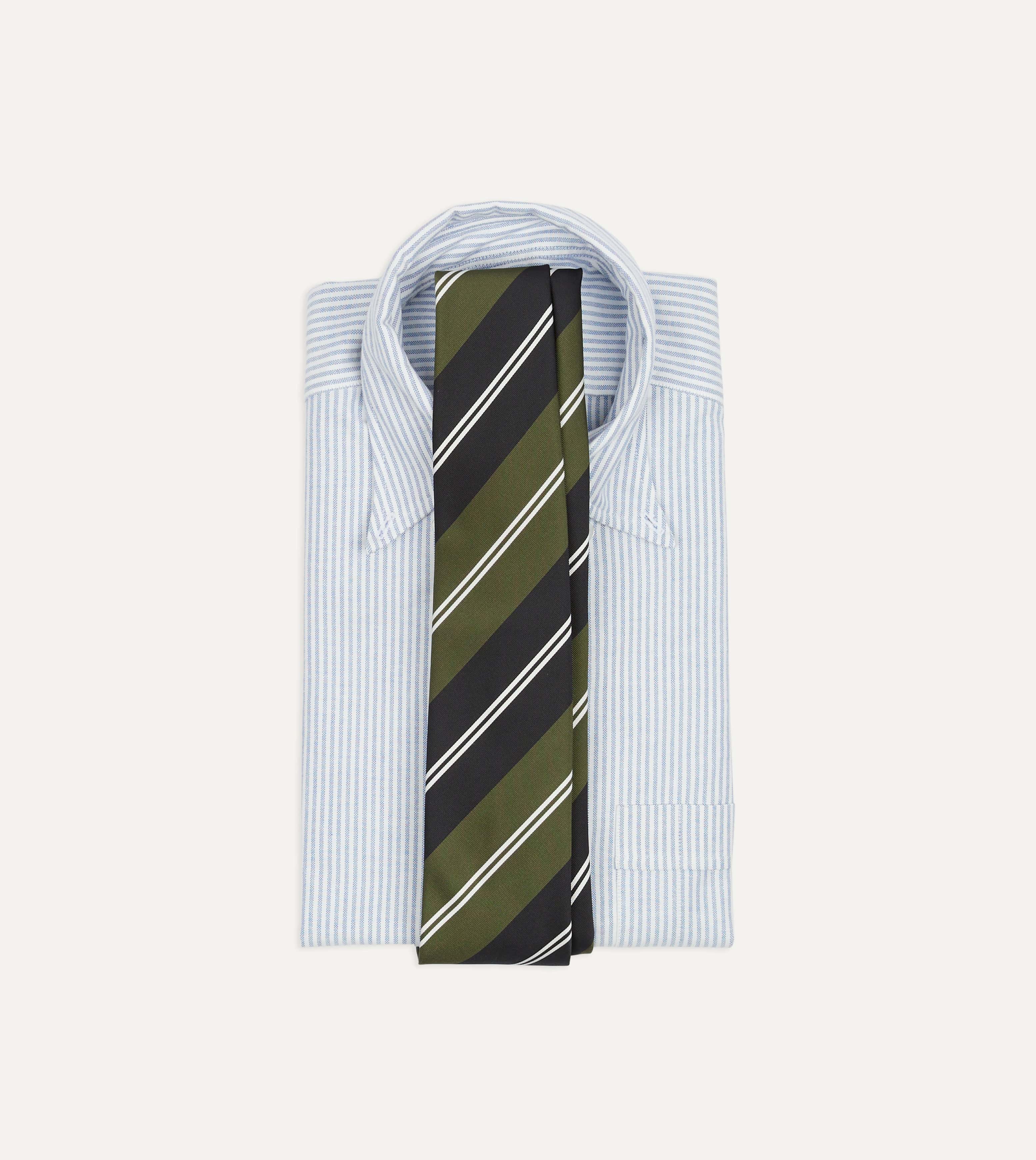 Green, Navy and White Regimental Stripe Mogador Tipped Tie - Image 2