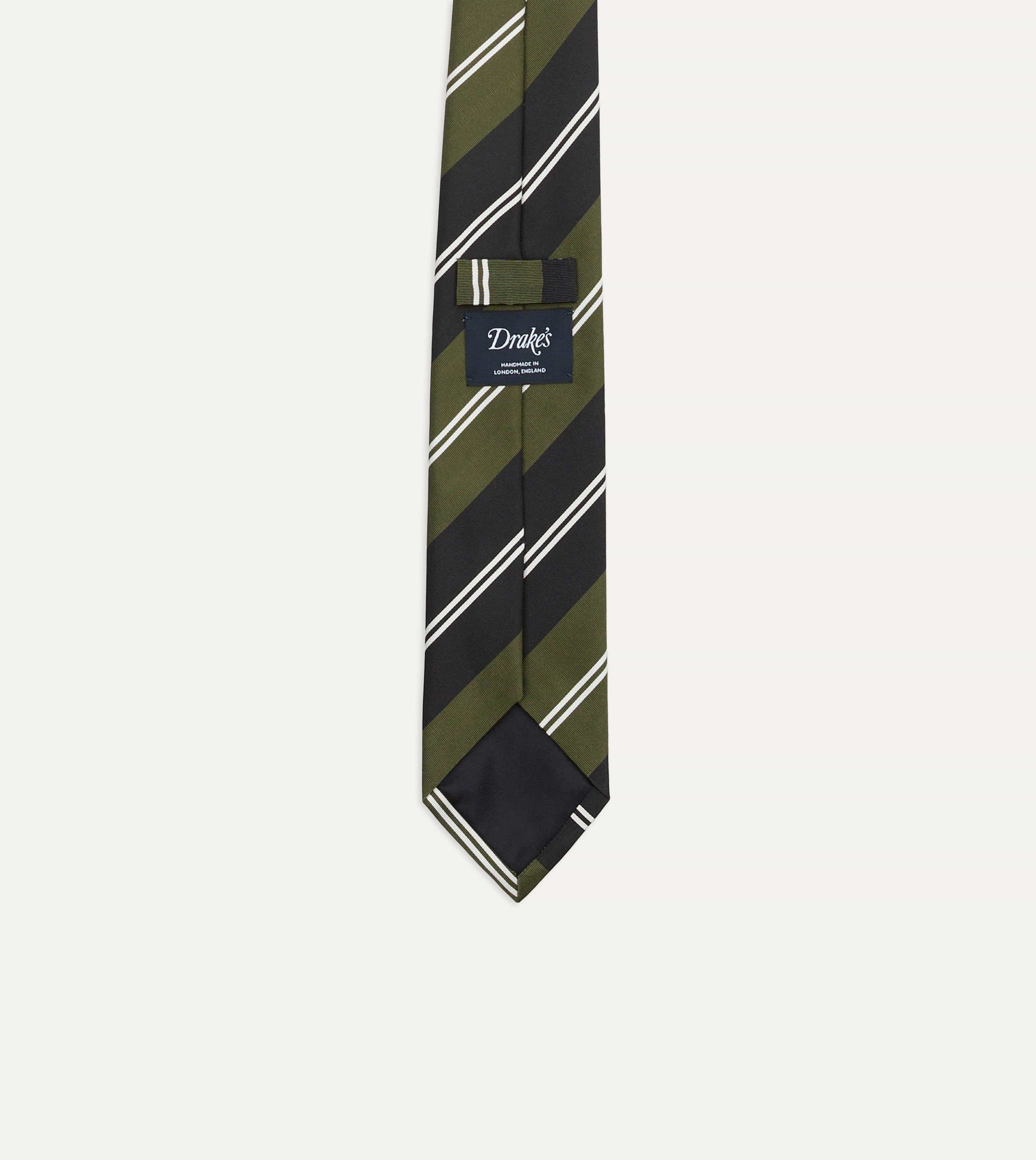 Green, Navy and White Regimental Stripe Mogador Tipped Tie - Image 3