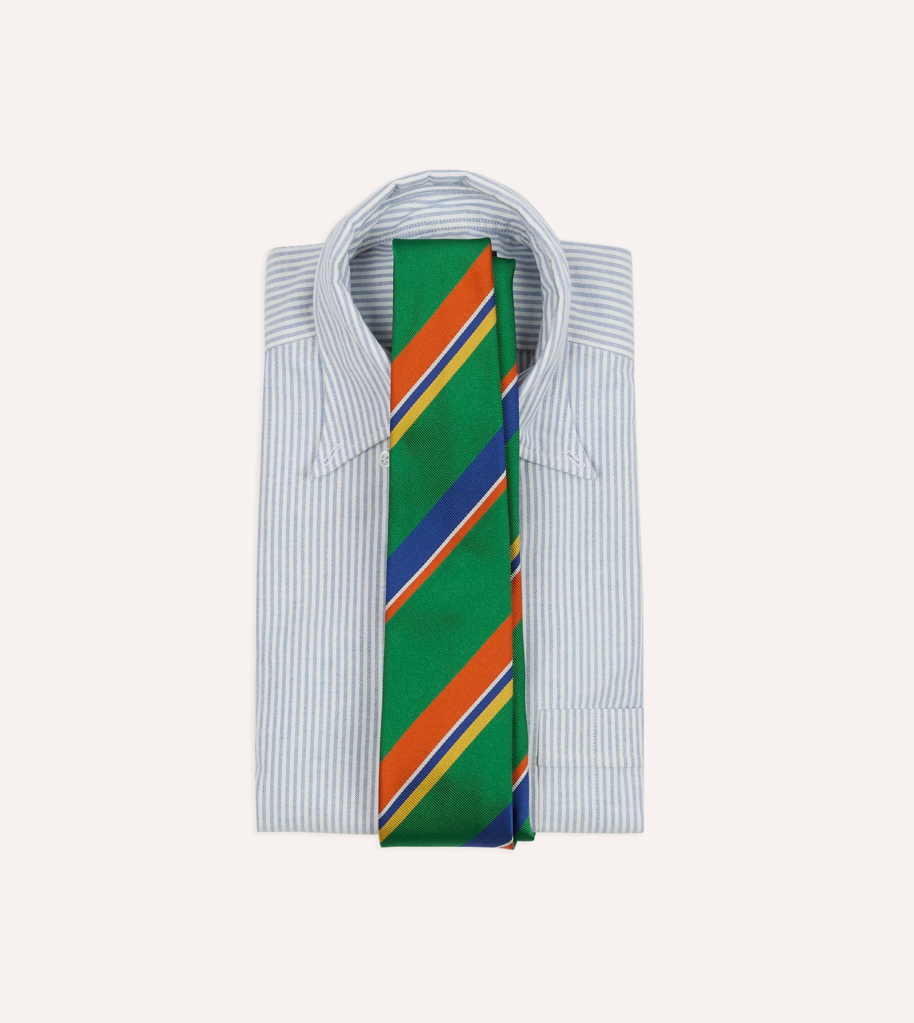 Green, Orange and Blue Multi Stripe Repp Silk Tipped Tie - Image 2
