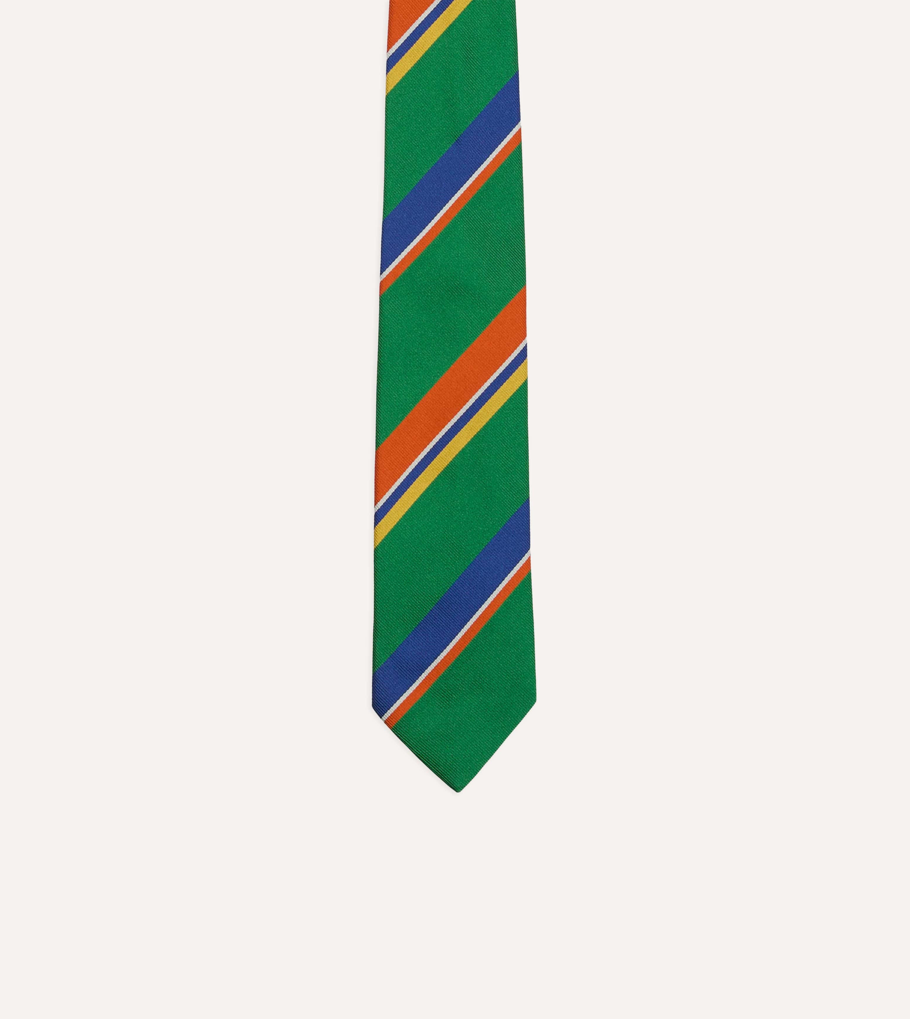 Green, Orange and Blue Multi Stripe Repp Silk Tipped Tie - Image 3