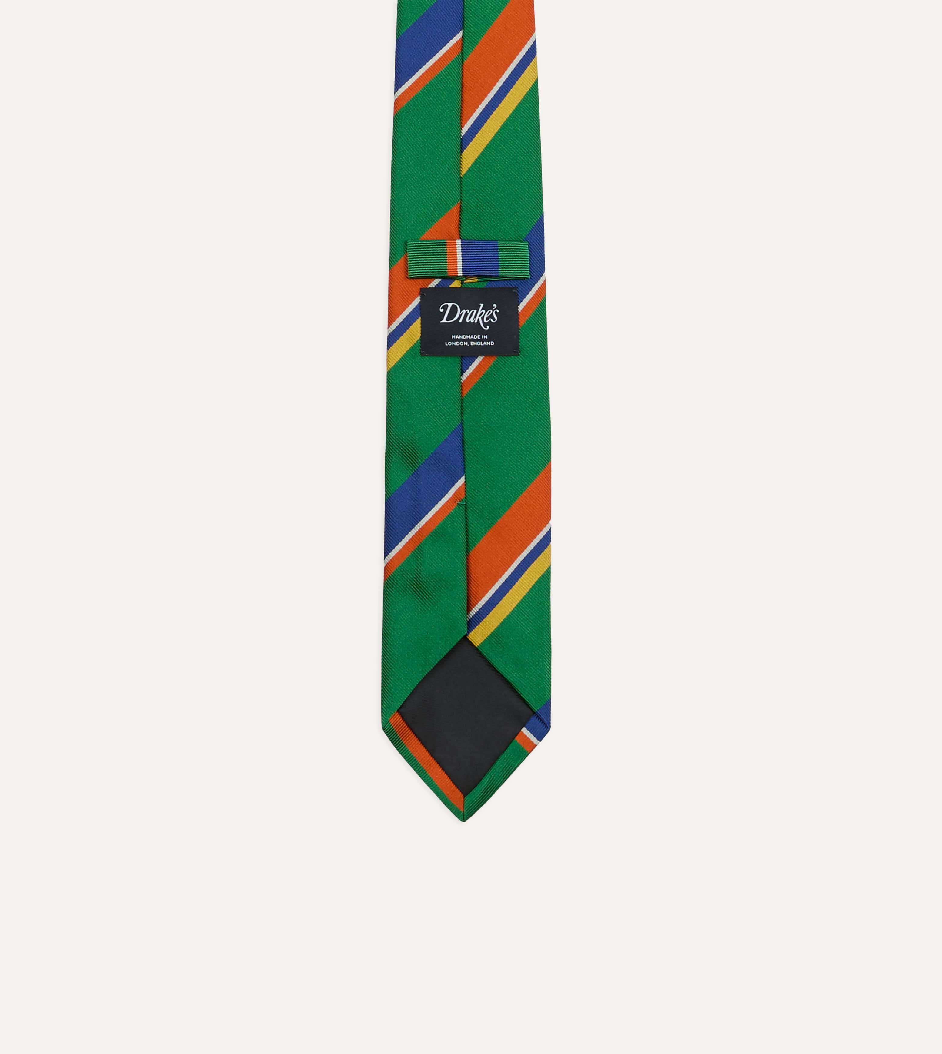Green, Orange and Blue Multi Stripe Repp Silk Tipped Tie - Image 4