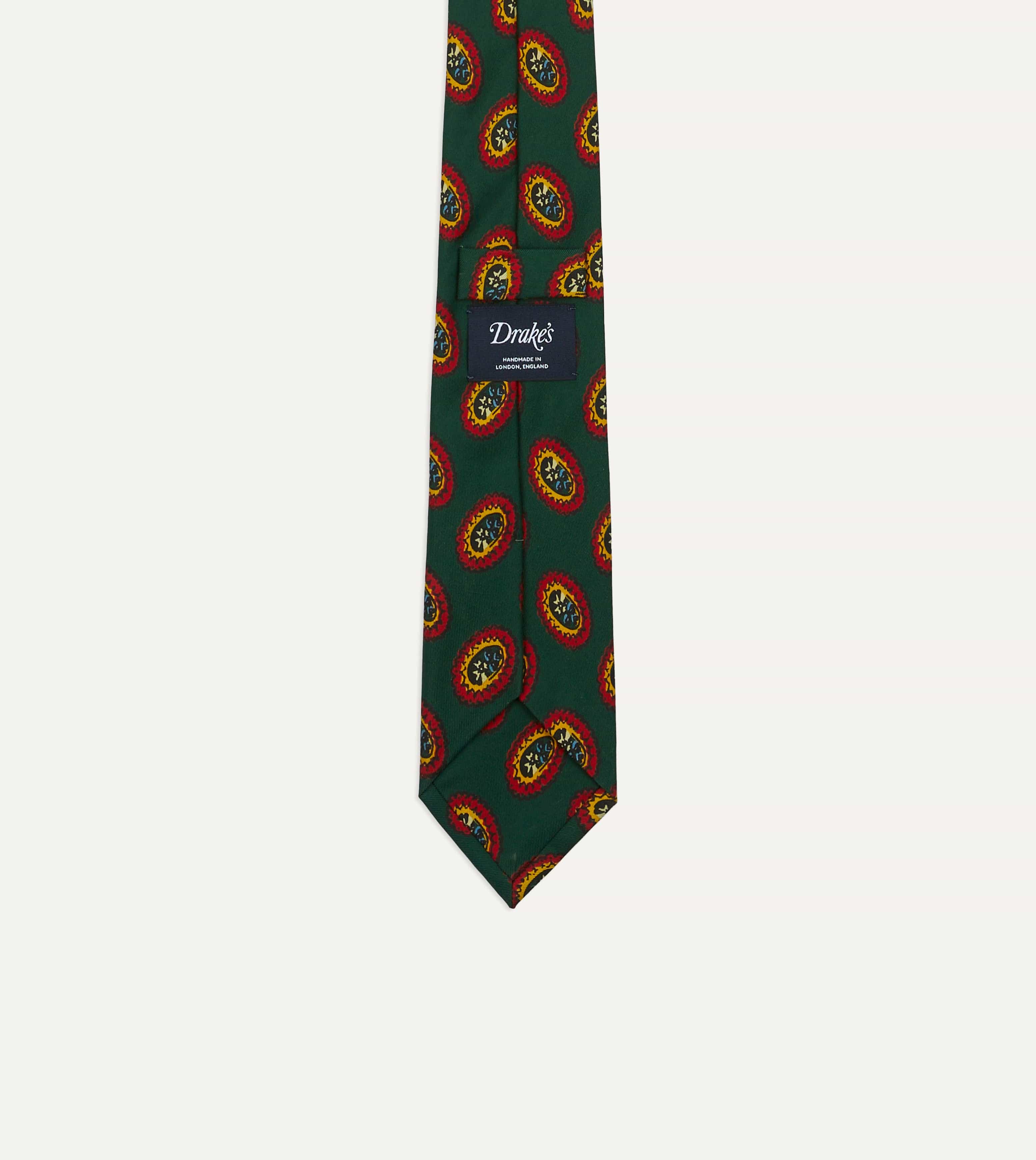 Green Oval Medallion Print Silk Self Tipped Tie - Image 3