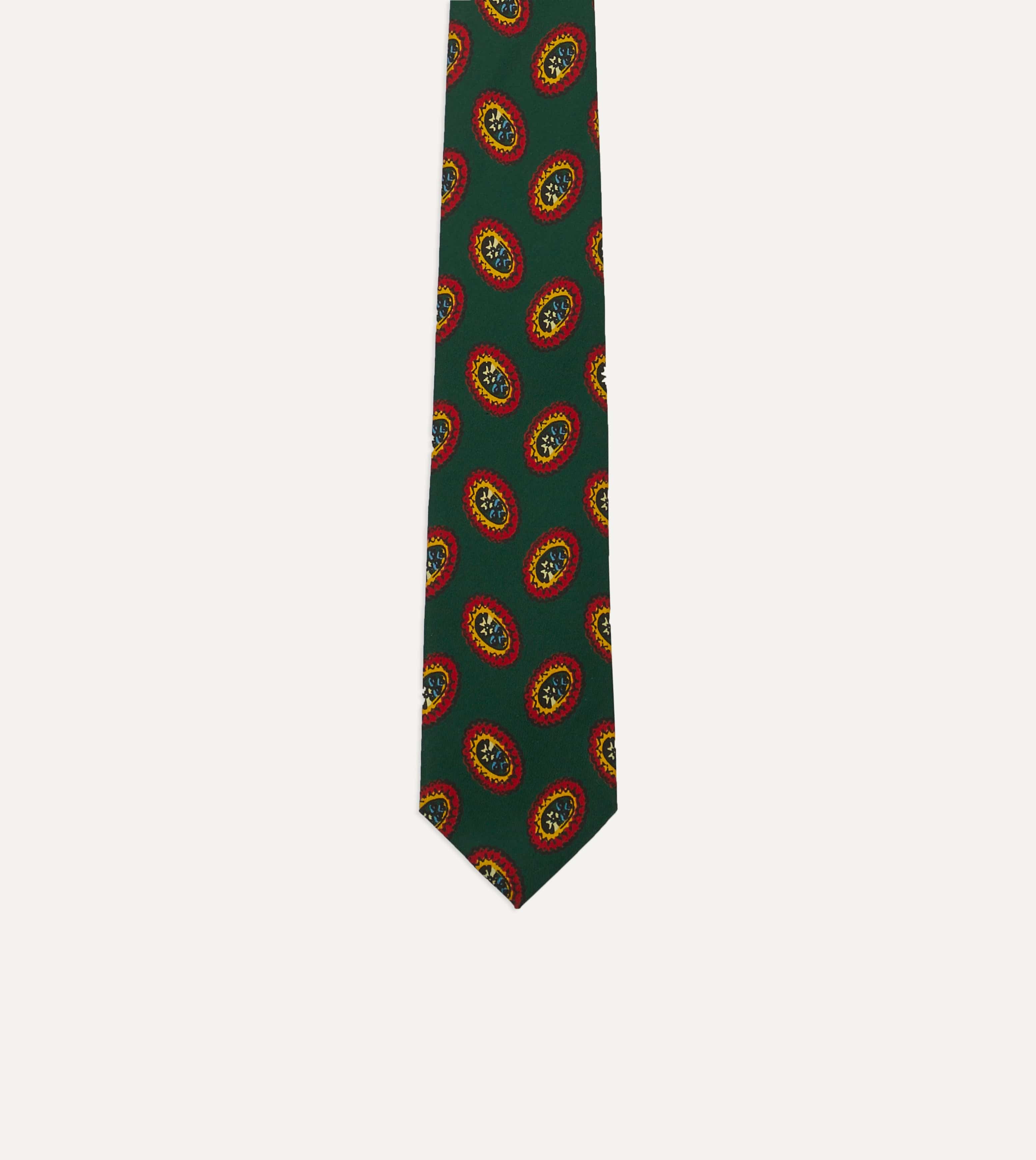 Green Oval Medallion Print Silk Self Tipped Tie - Image 4