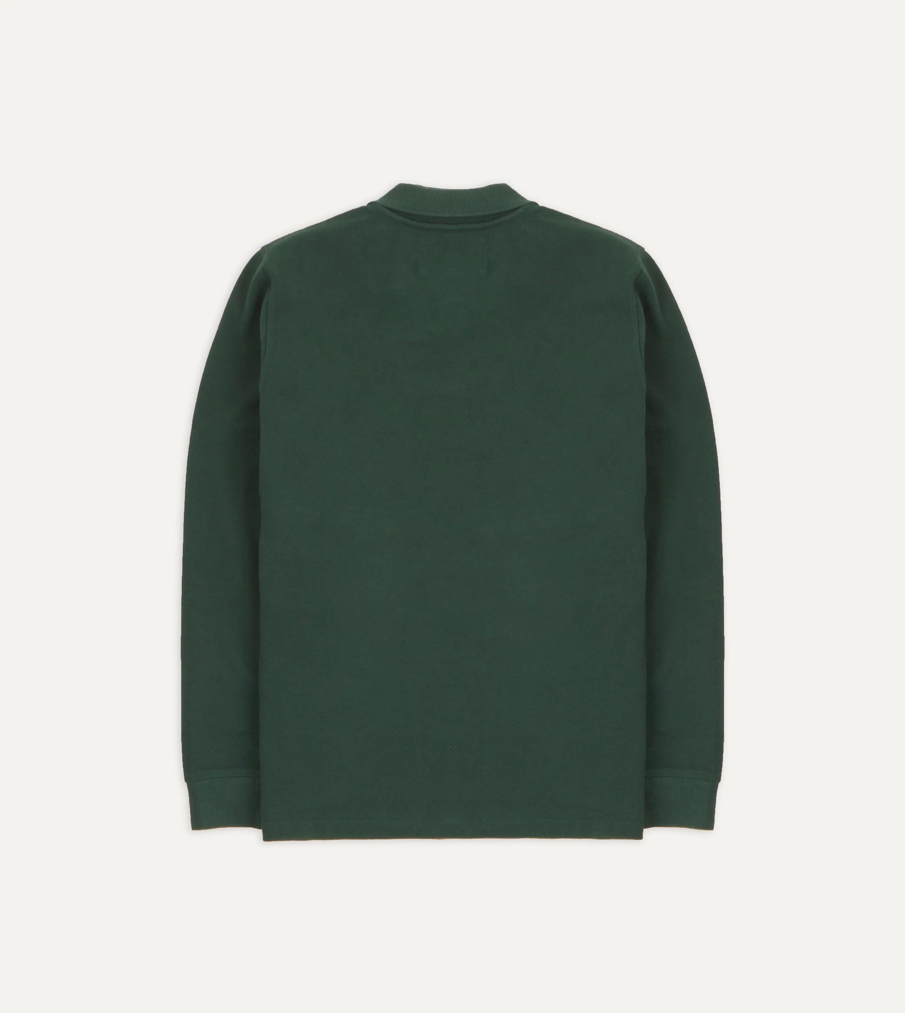 Green Pique Cotton Long-Sleeve Polo Shirt - Image 5