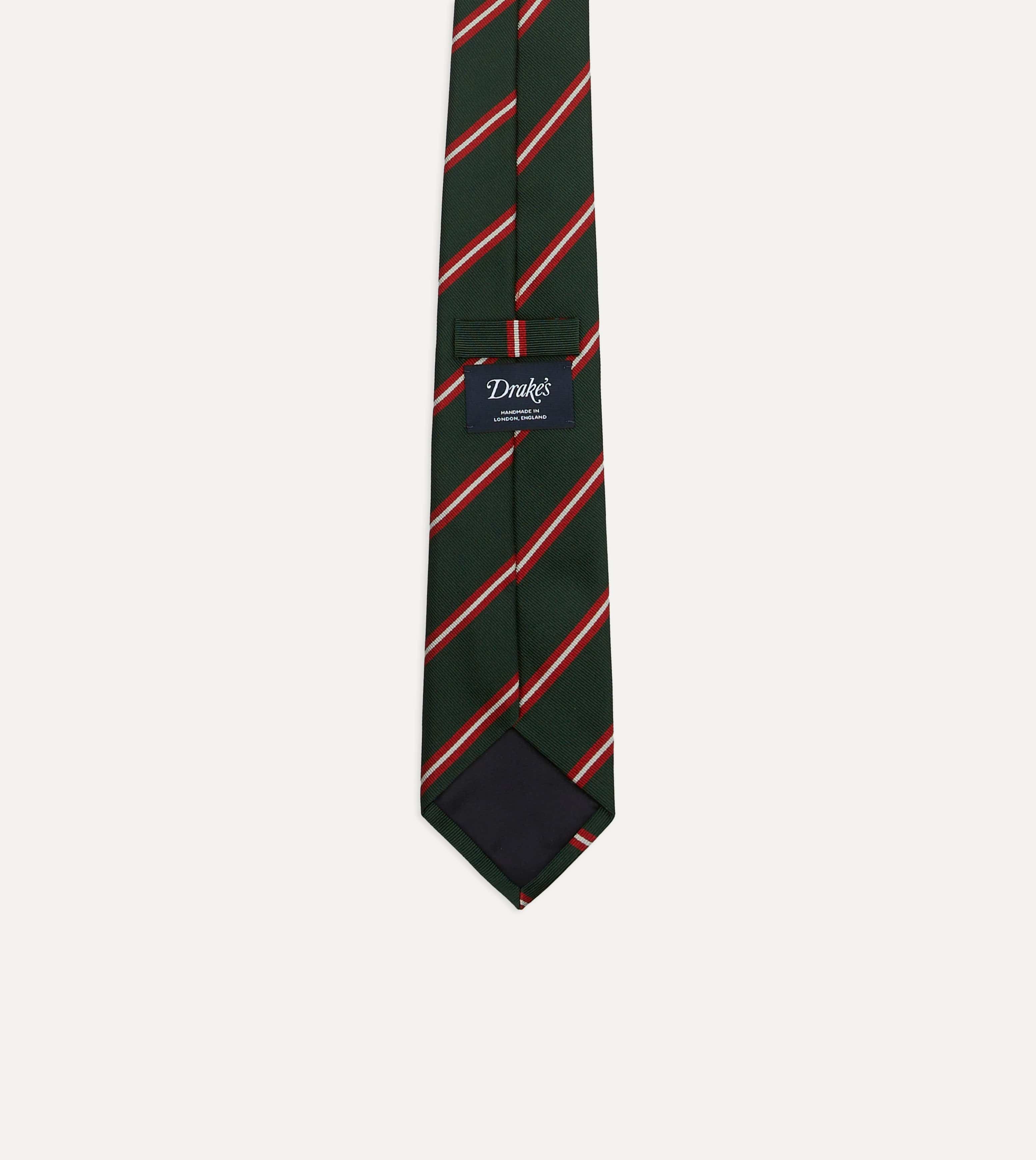 Green, Red and Ecru Stripe Silk Tipped Tie - Image 3