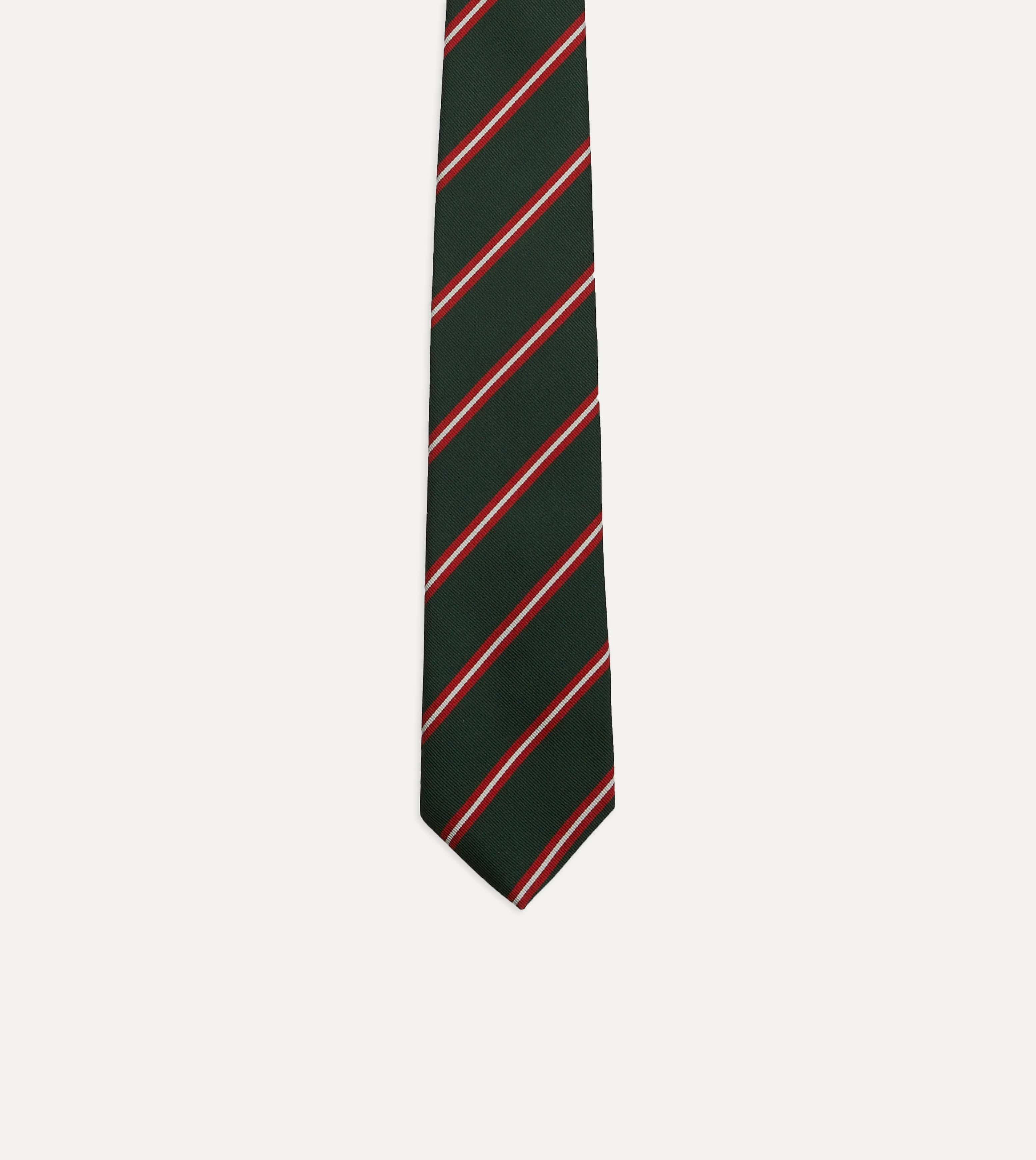 Green, Red and Ecru Stripe Silk Tipped Tie - Image 4
