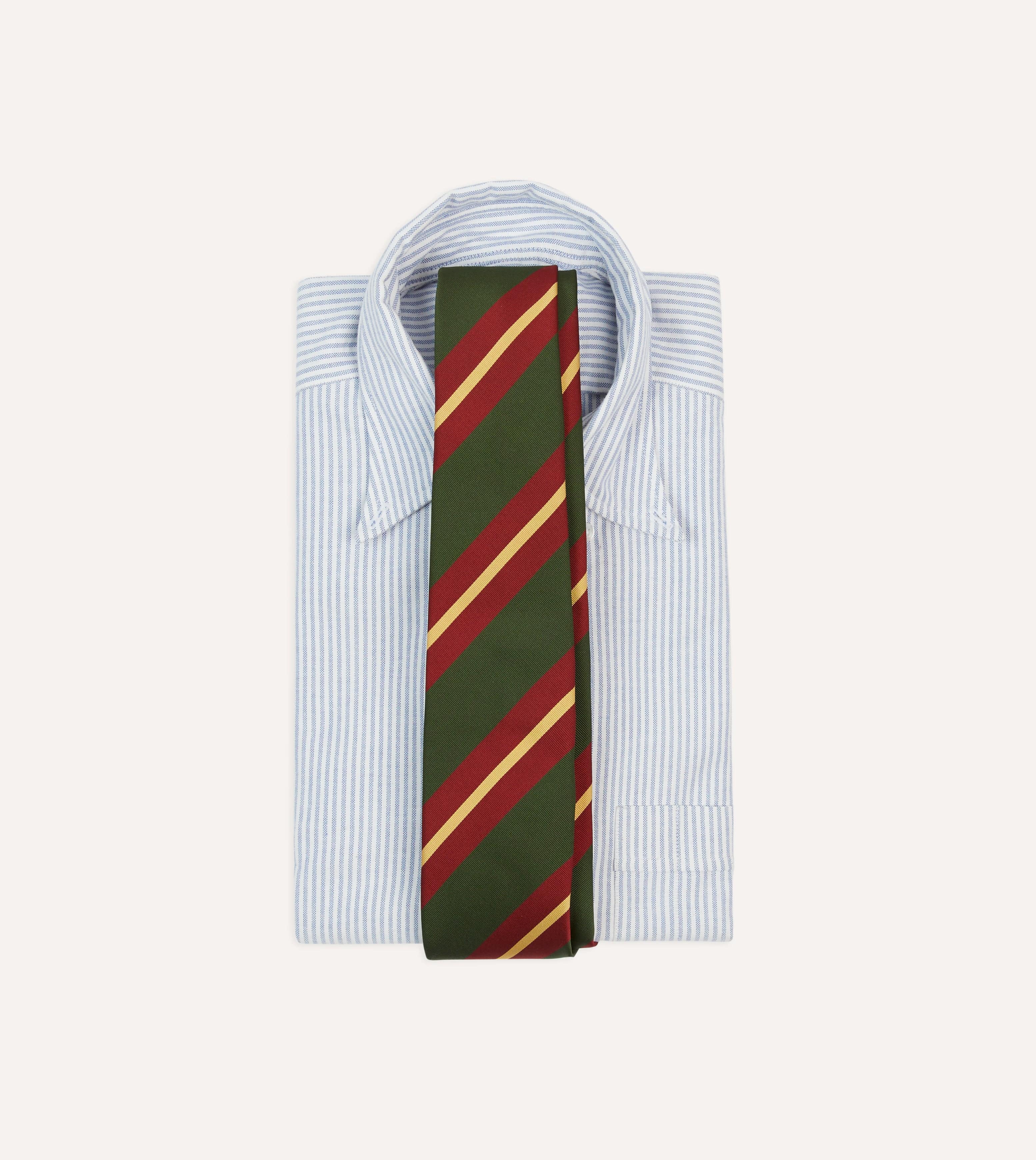 Green, Red and Gold Stripe Mogador Cotton-Silk Tipped Tie - Image 2
