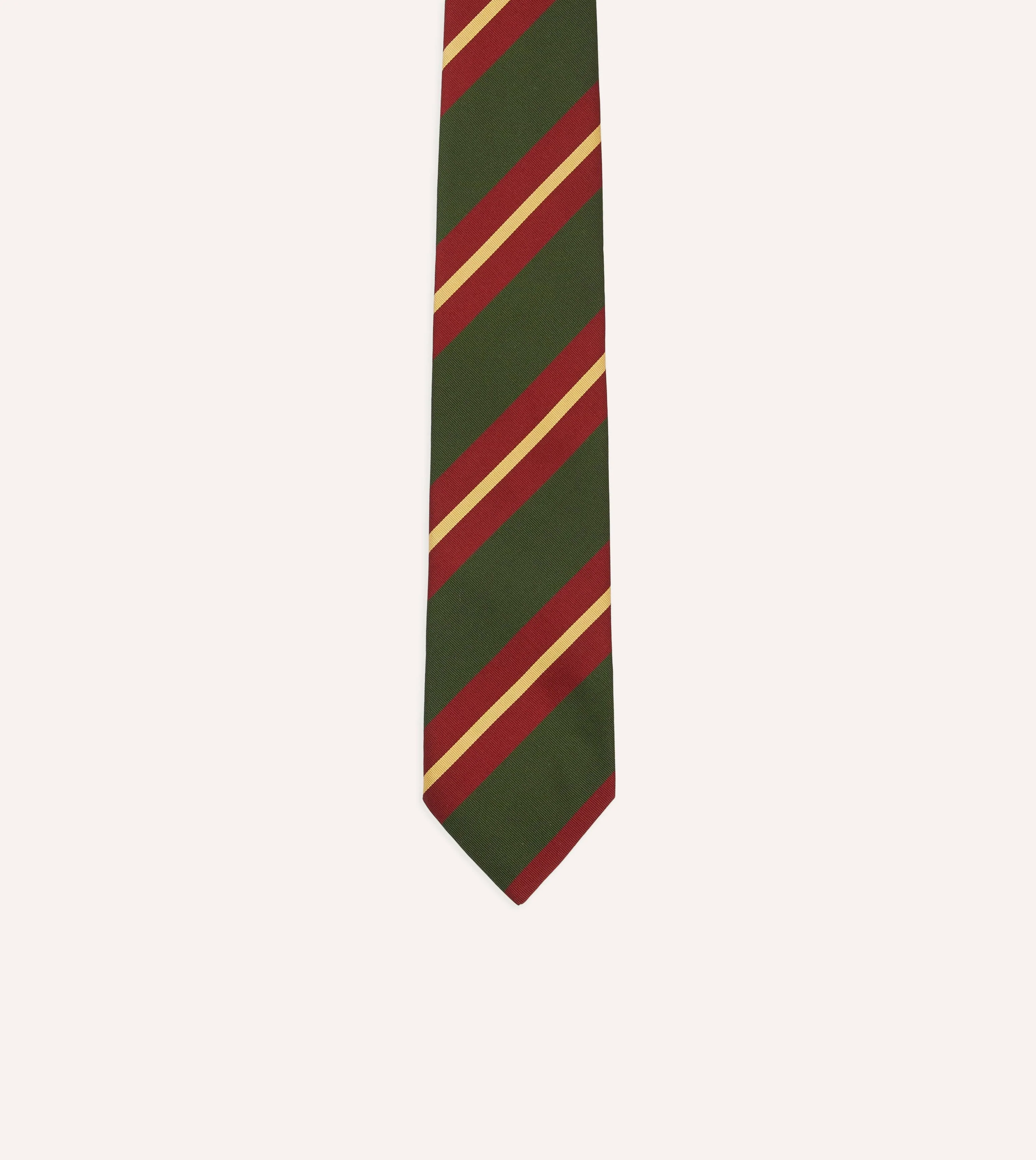 Green, Red and Gold Stripe Mogador Cotton-Silk Tipped Tie - Image 3