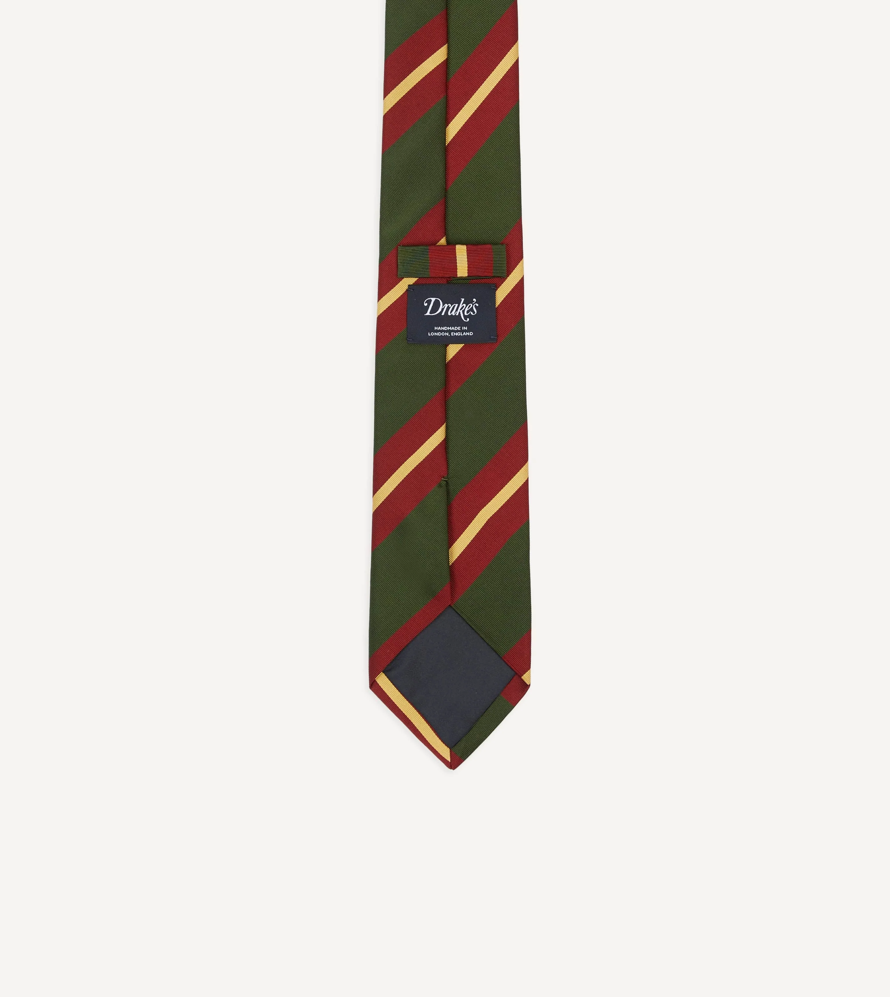 Green, Red and Gold Stripe Mogador Cotton-Silk Tipped Tie - Image 4