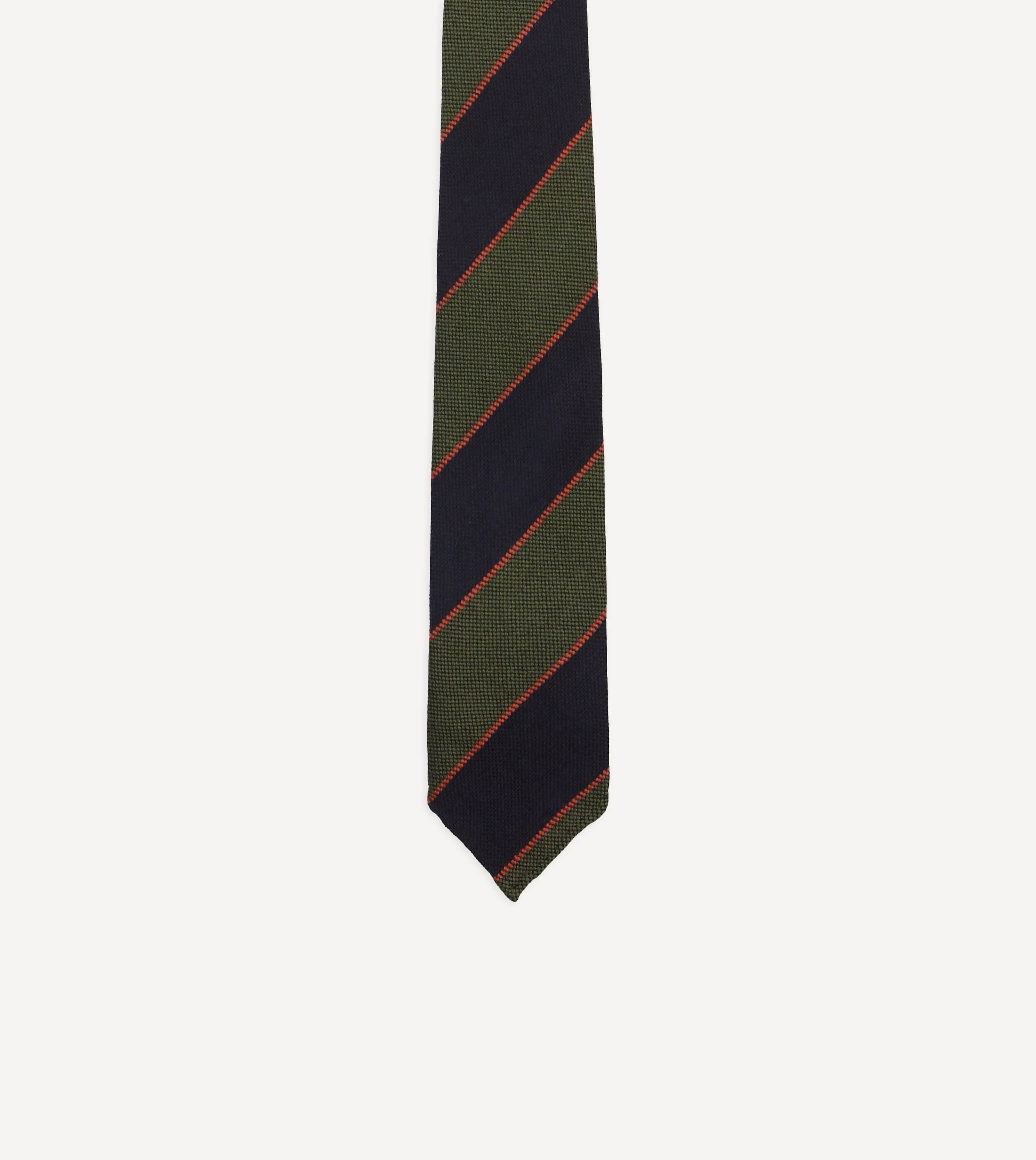 Green, Red and Navy Line Stripe Hand Rolled Wool Tie - Image 3