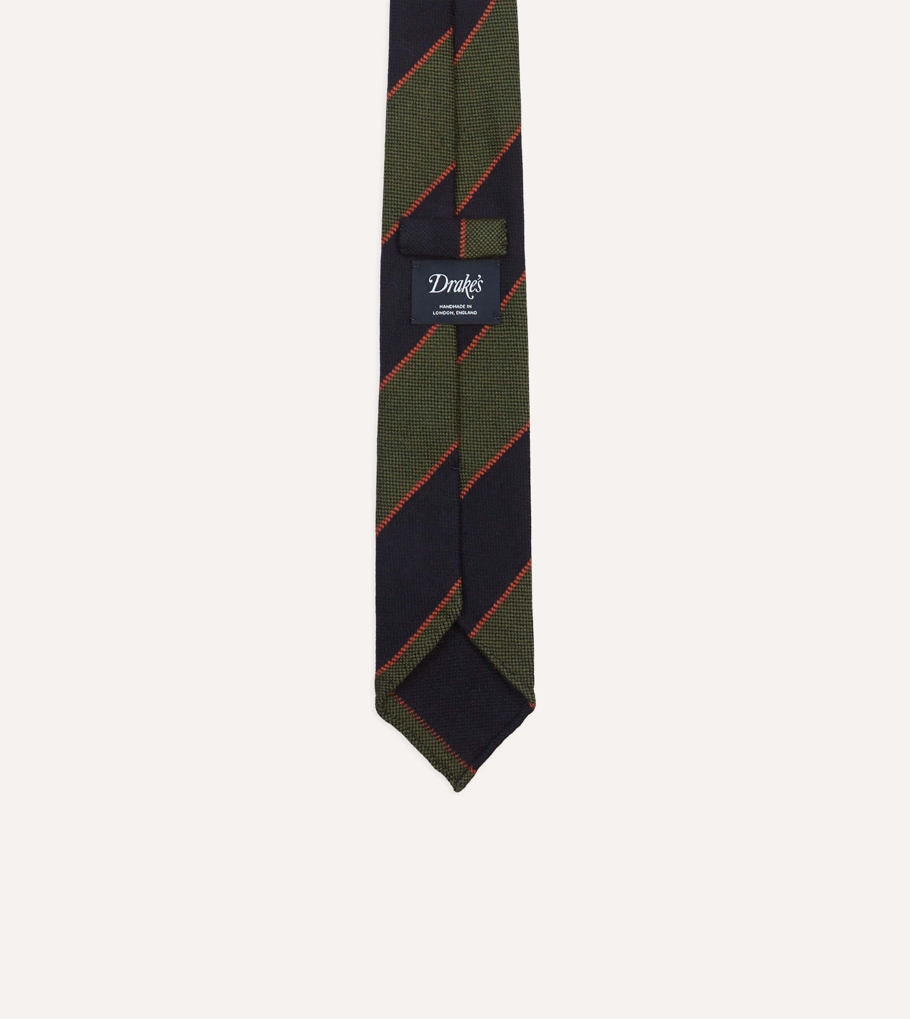 Green, Red and Navy Line Stripe Hand Rolled Wool Tie - Image 4