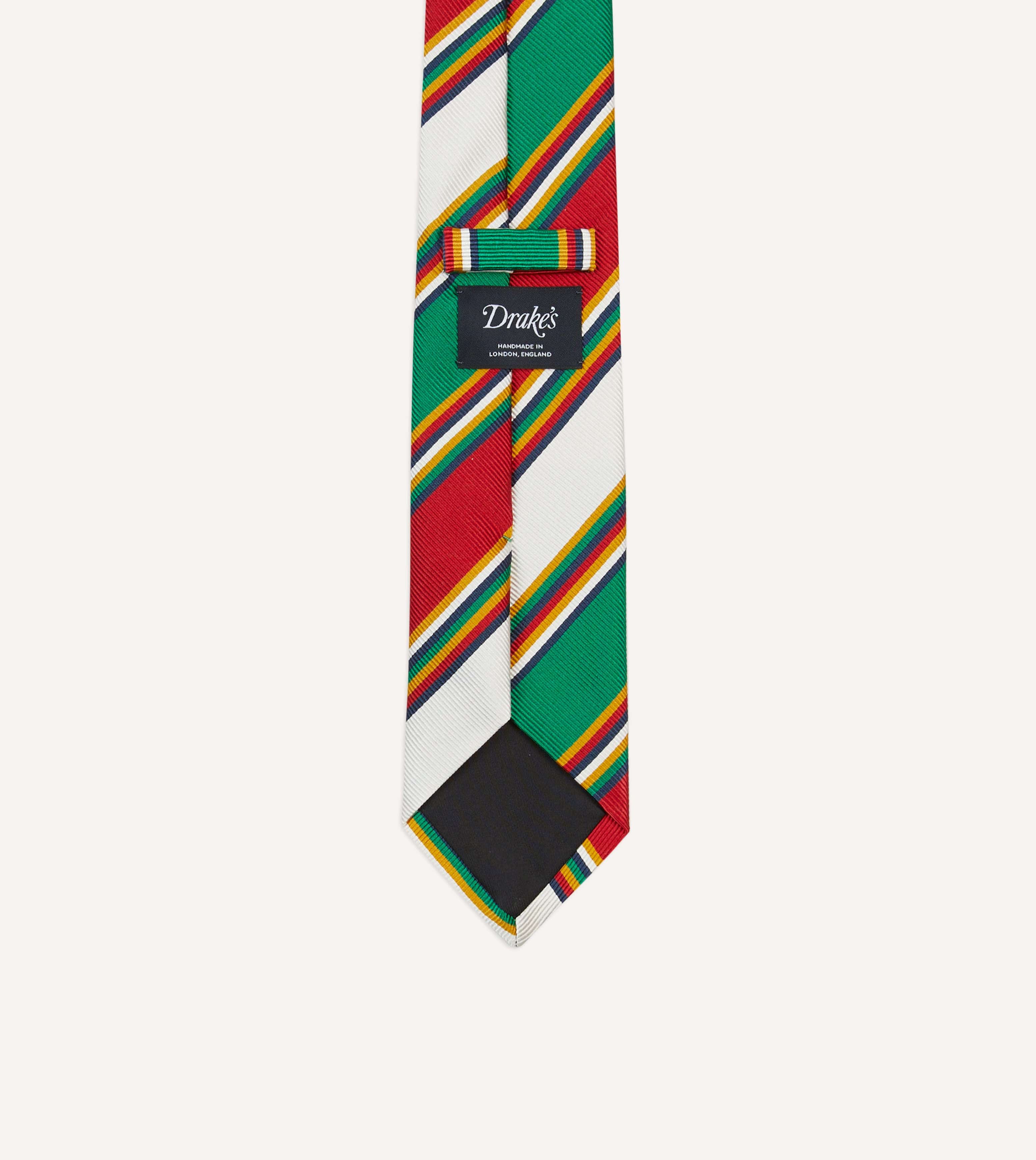 Green, Red and White Stripe Mogador Silk Tipped Tie - Image 4