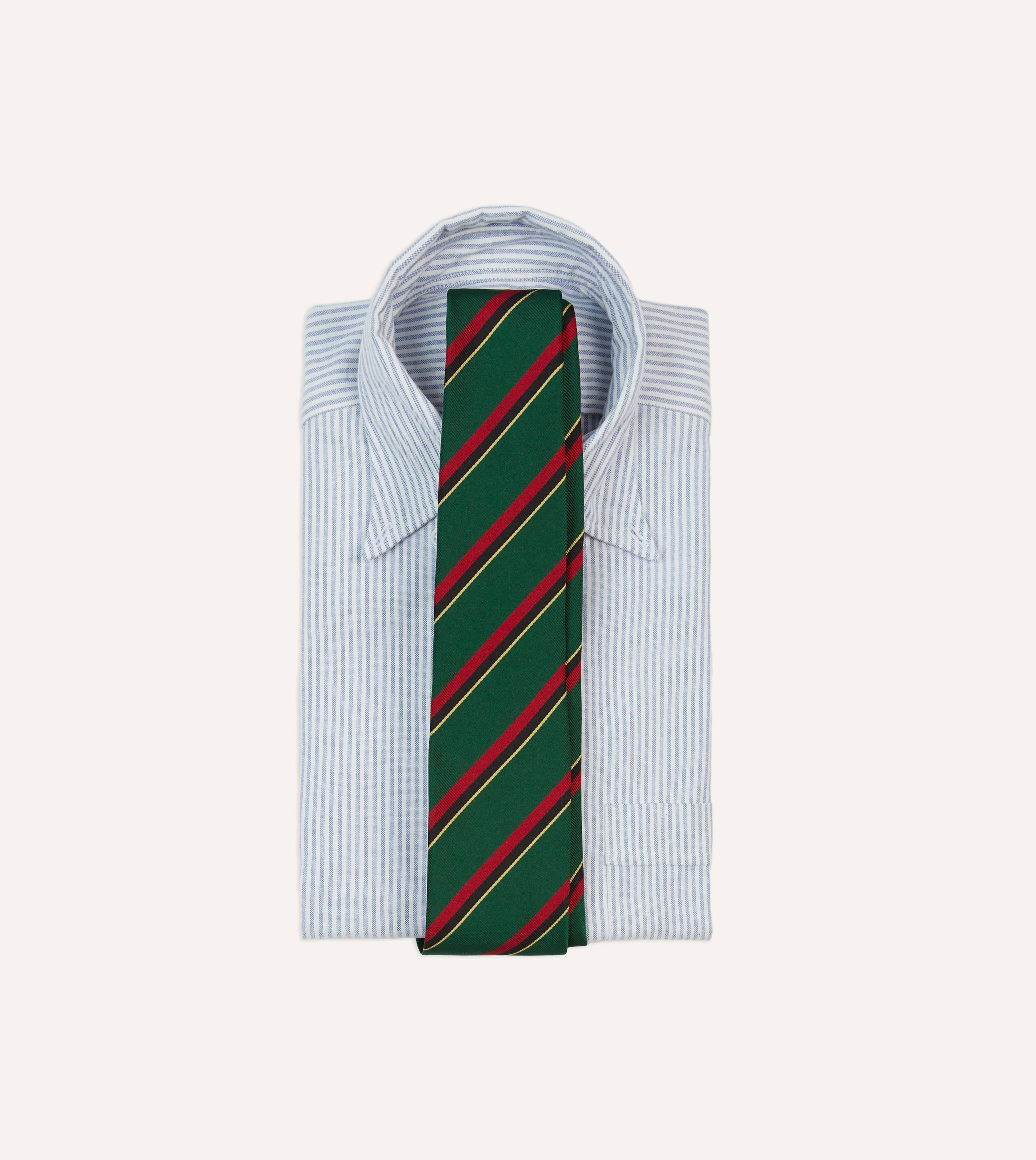 Green, Red, Black and Yellow Multi Stripe Repp Silk Tipped Tie - Image 2