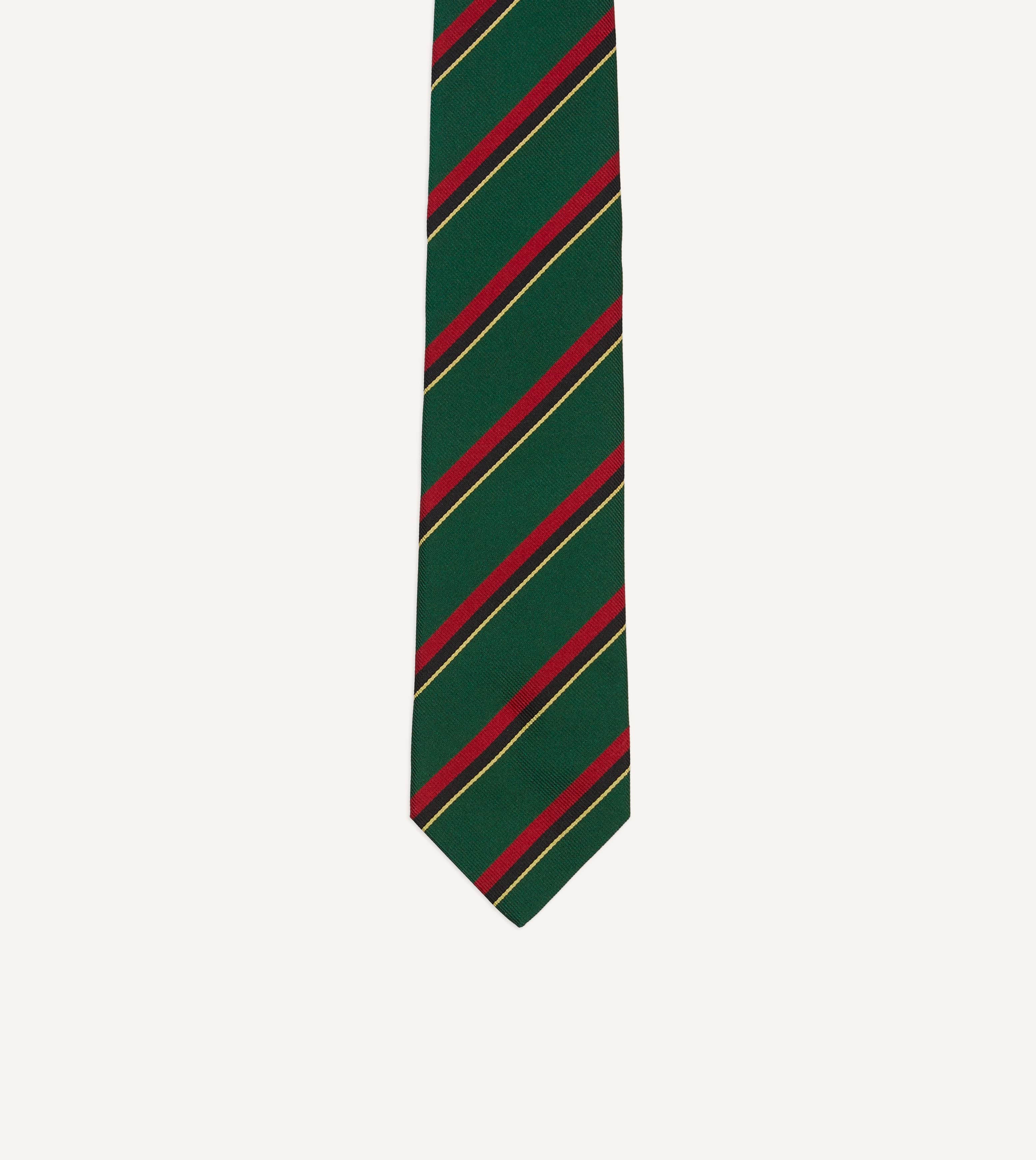 Green, Red, Black and Yellow Multi Stripe Repp Silk Tipped Tie - Image 3