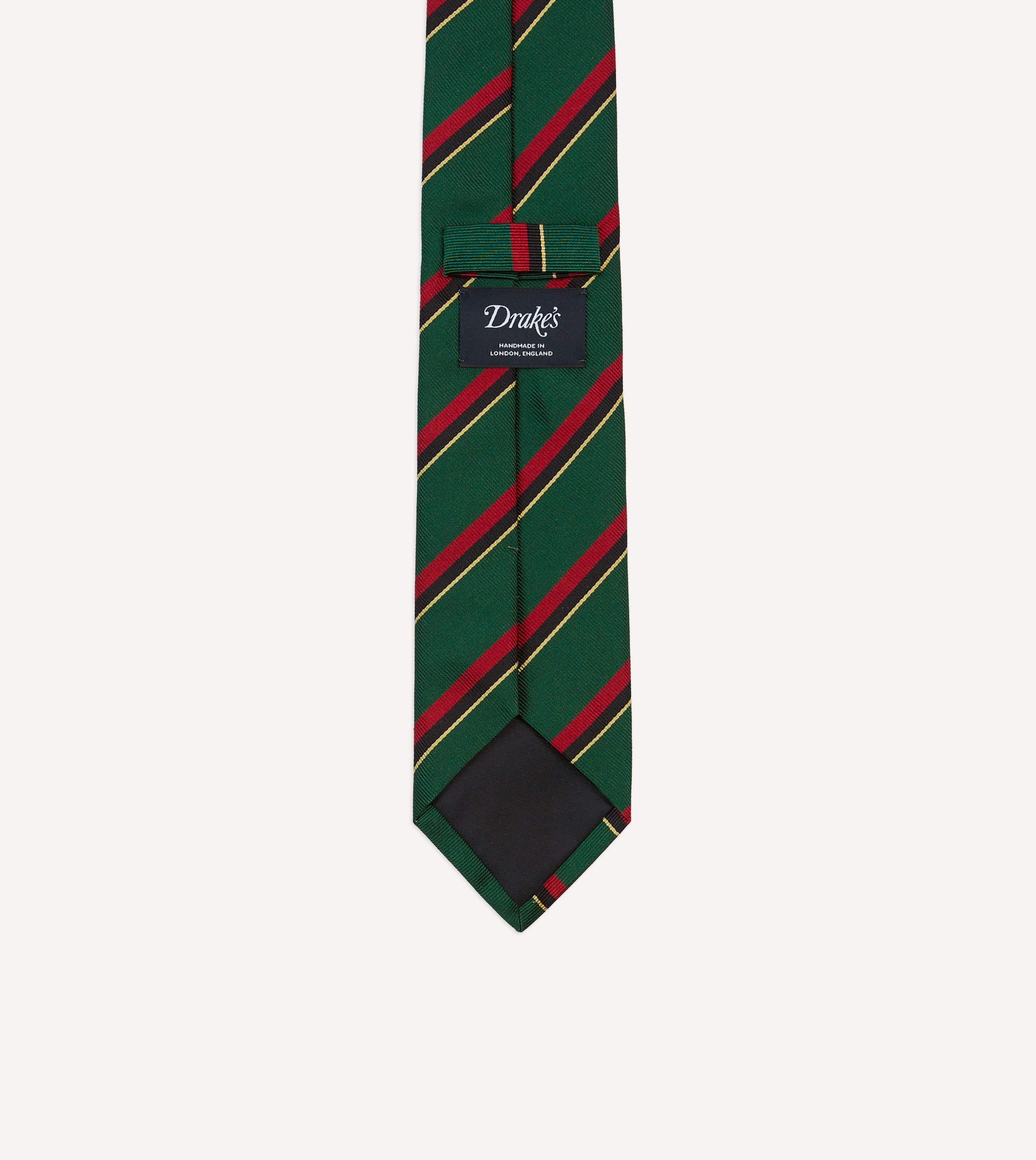 Green, Red, Black and Yellow Multi Stripe Repp Silk Tipped Tie - Image 4
