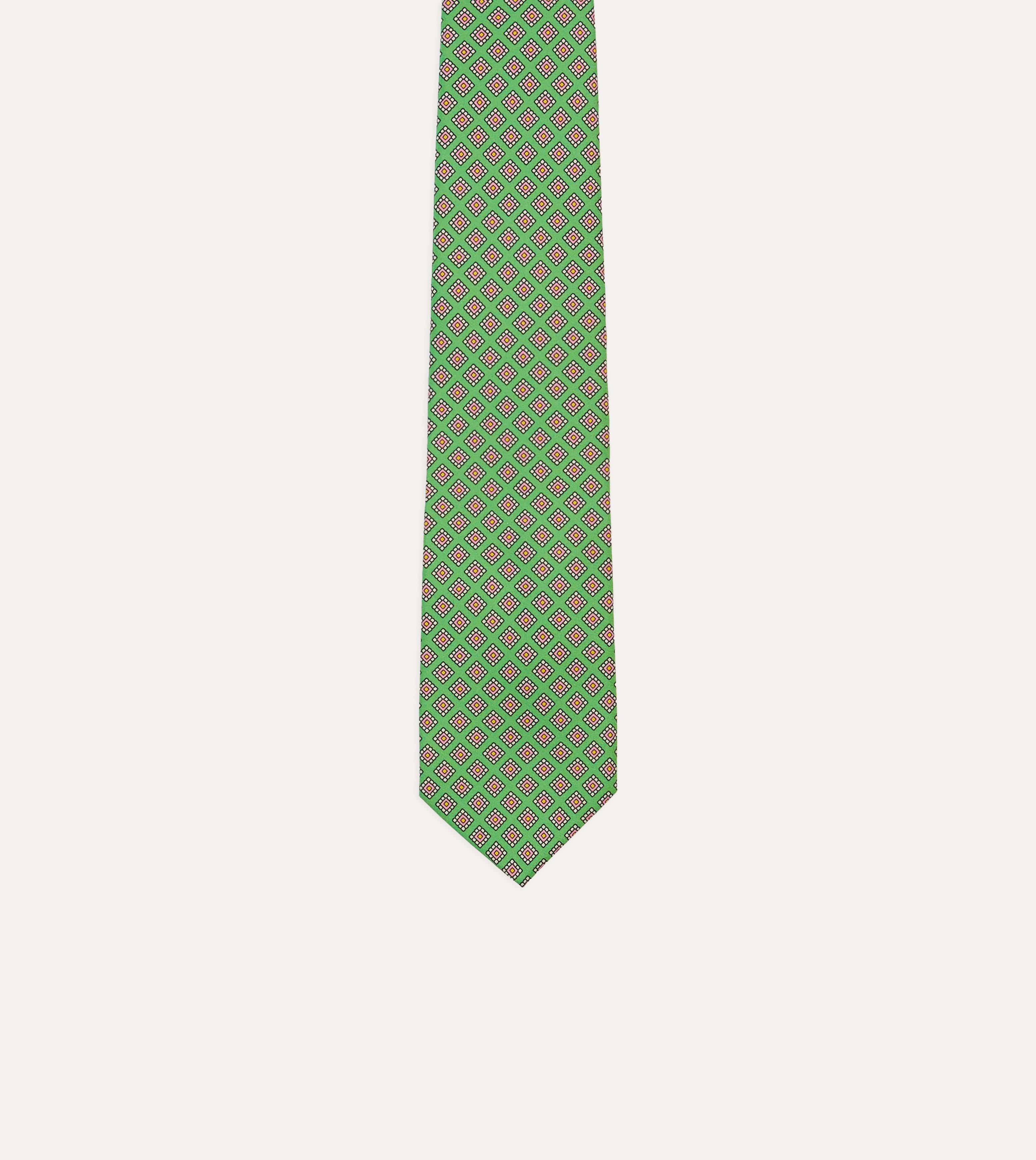 Green Square Medallion Self-Tipped Silk Tie - Image 3