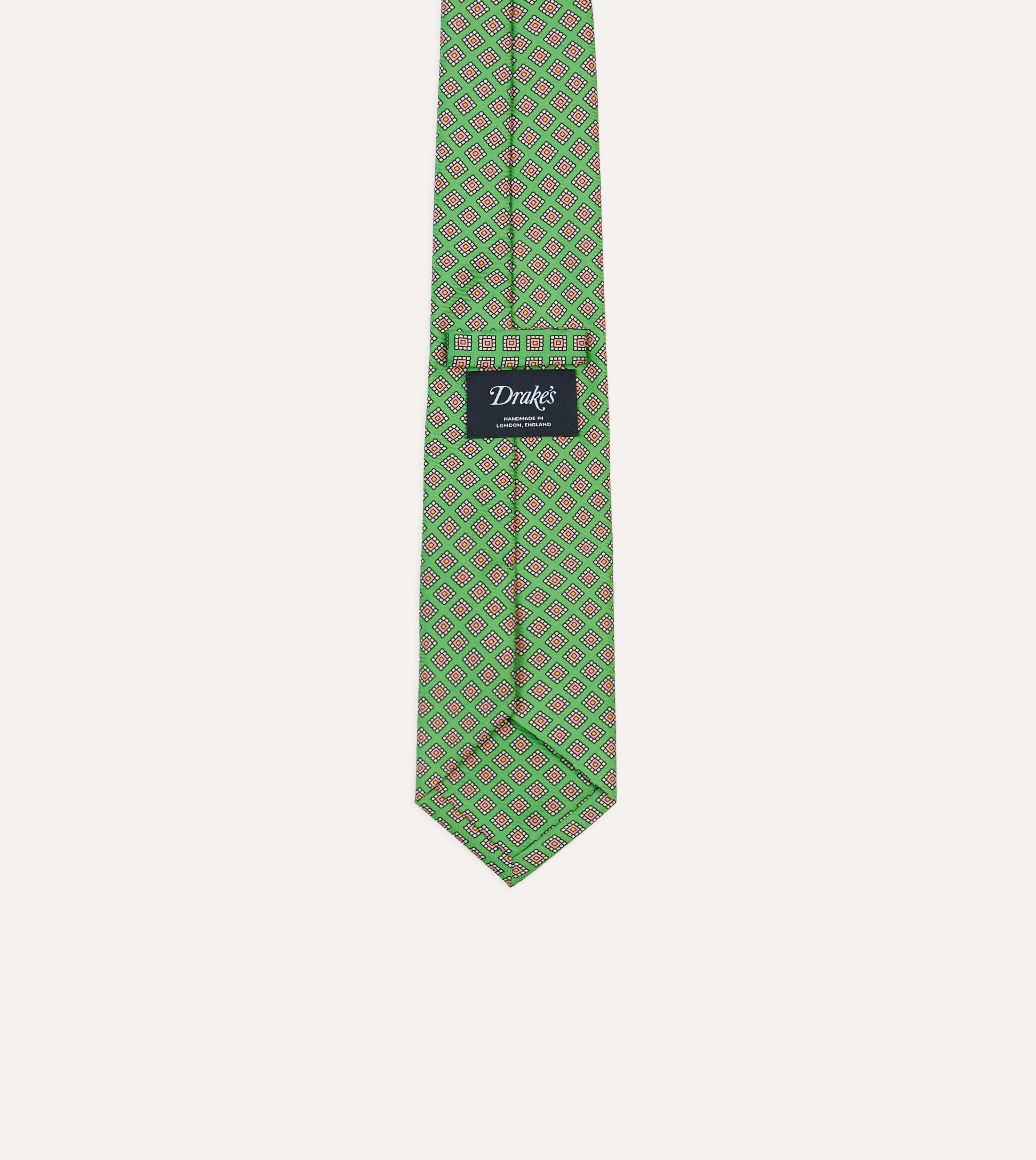 Green Square Medallion Self-Tipped Silk Tie - Image 4