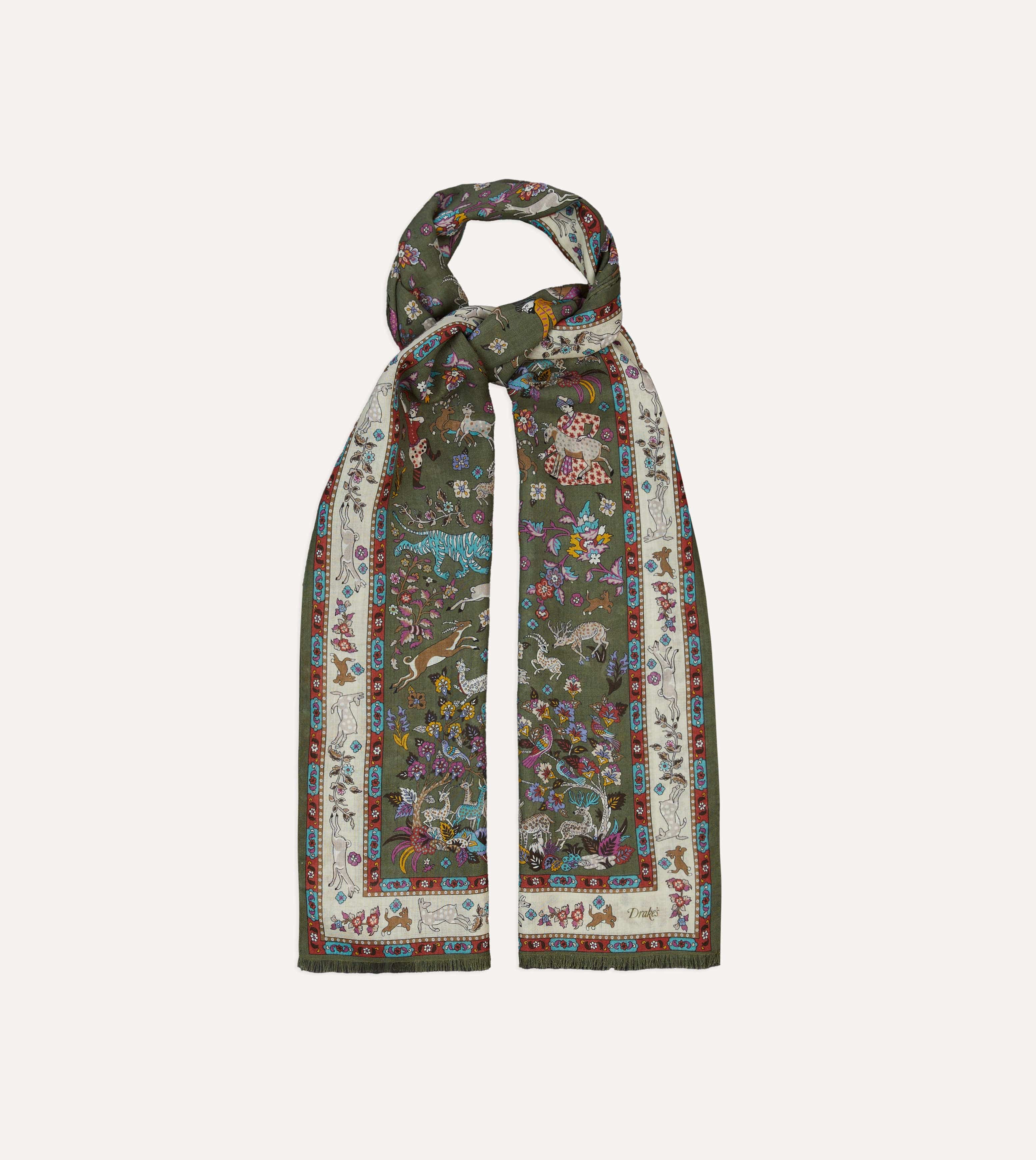 Green Summer Mughal Print Wool Silk Scarf - Image 4