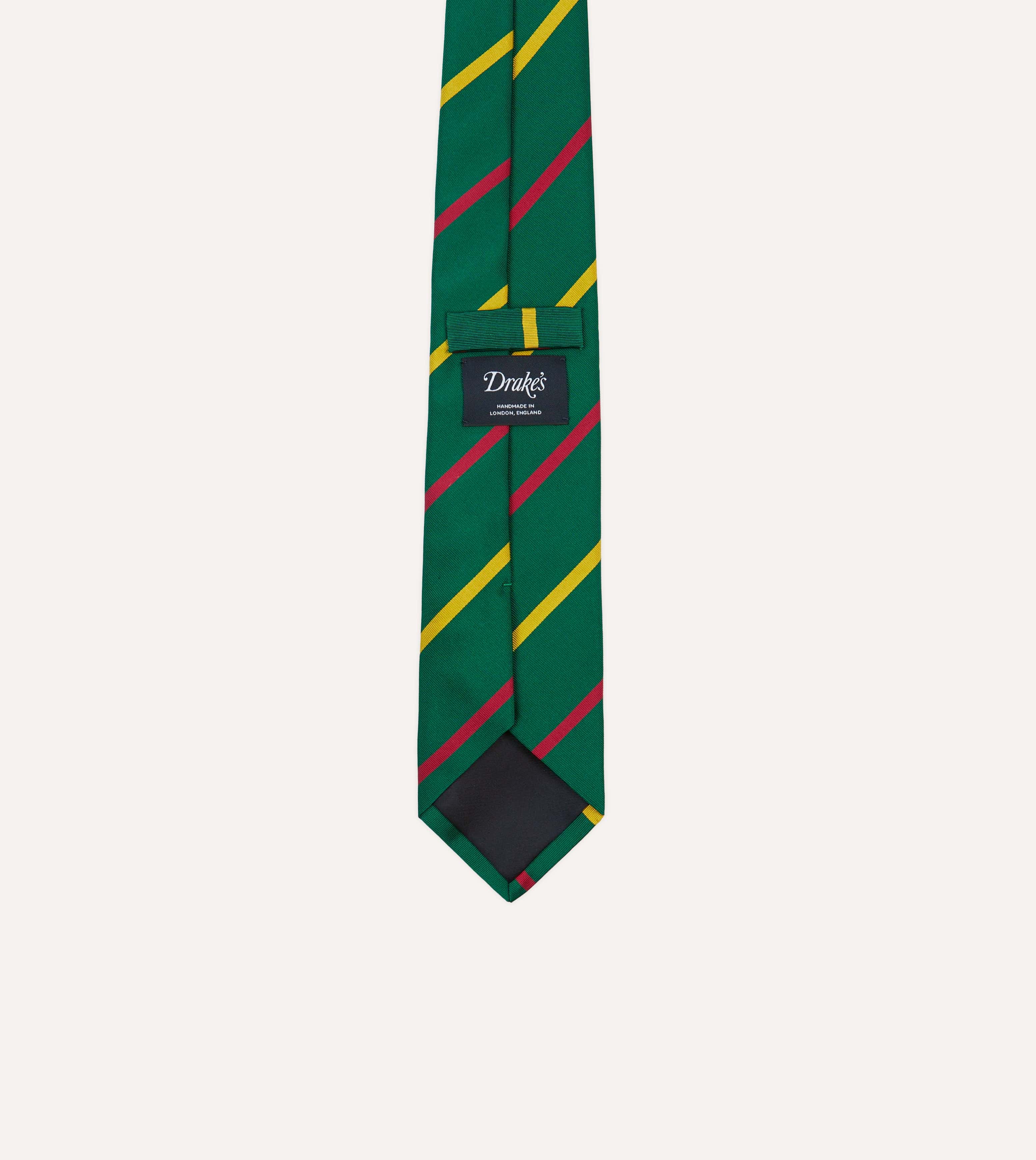 Green, Yellow and Pink Bar Stripe Mogador Silk Tipped Tie - Image 4