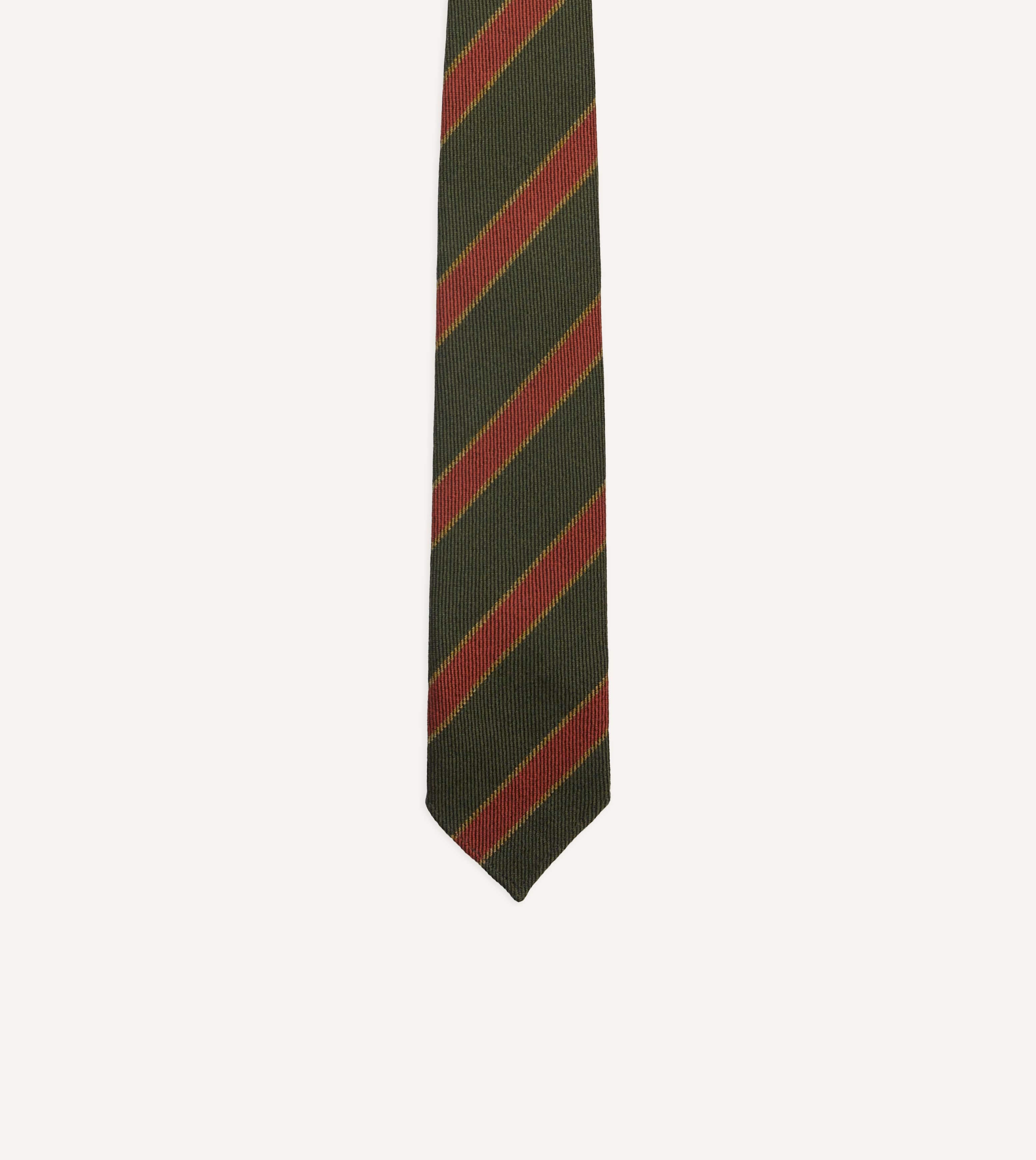 Green, Yellow and Red Thick Stripe Hand Rolled Wool Tie - Image 3