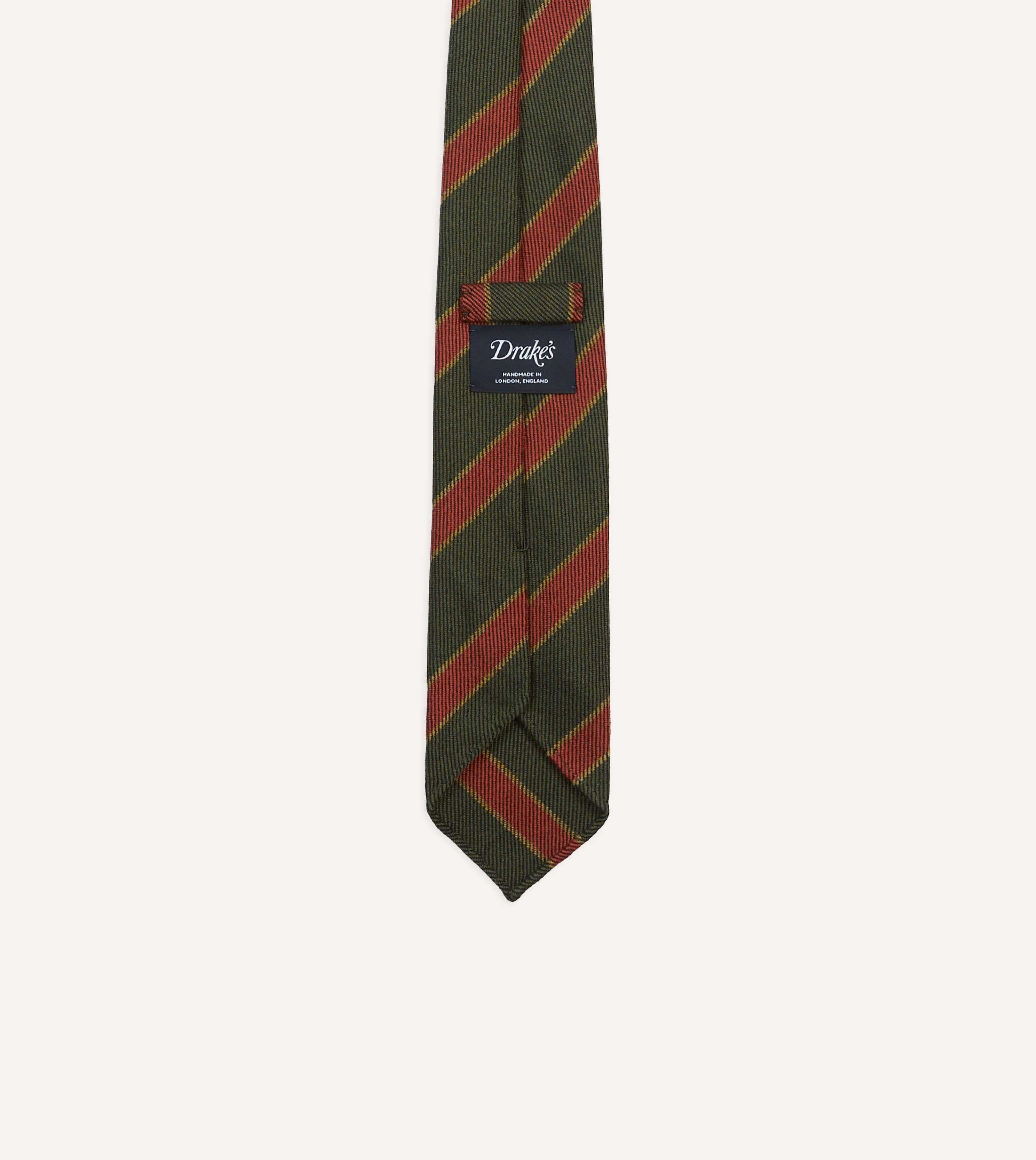 Green, Yellow and Red Thick Stripe Hand Rolled Wool Tie - Image 4