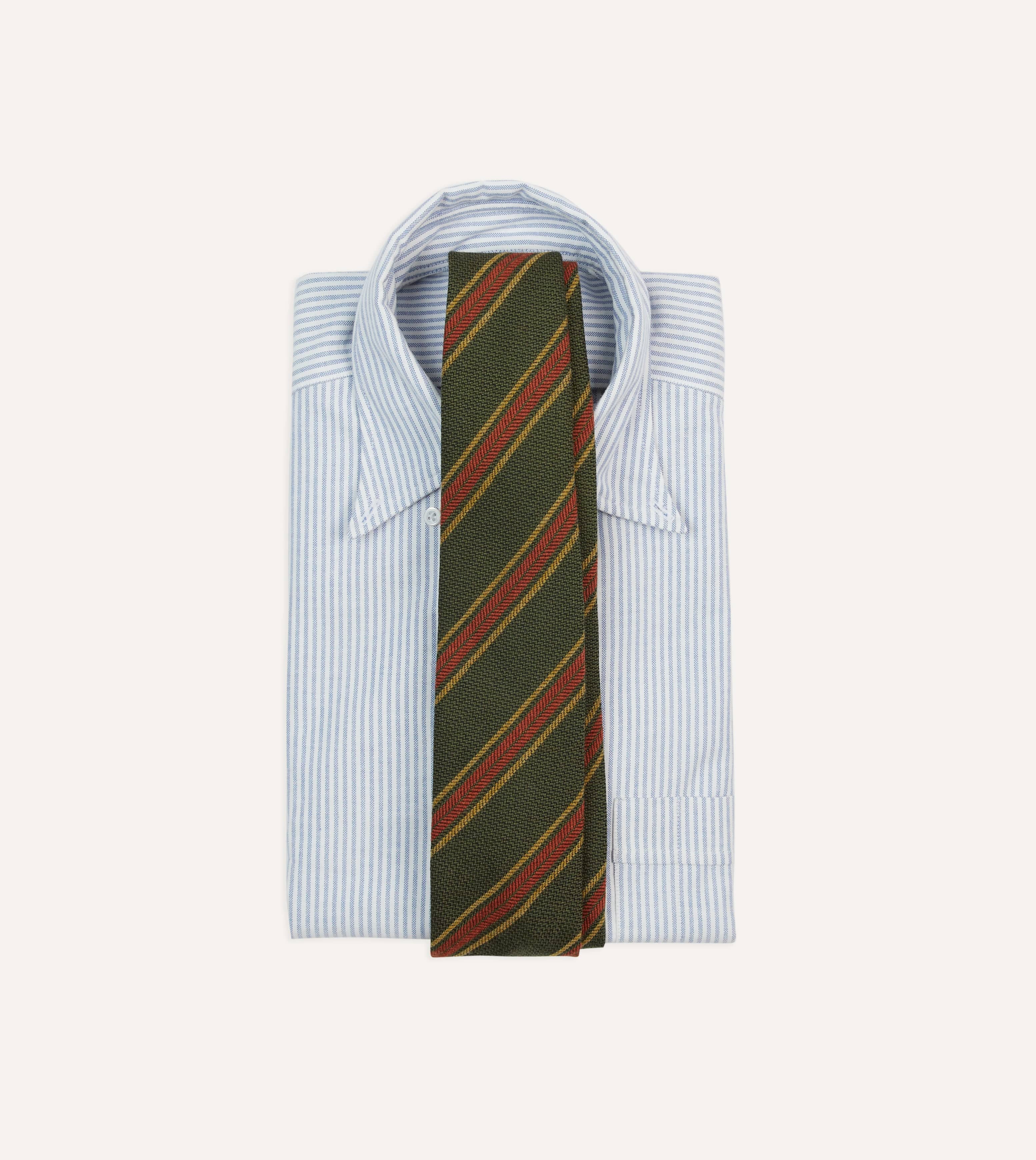 Green, Yellow and Red Triple Stripe Hand Rolled Wool Tie - Image 2