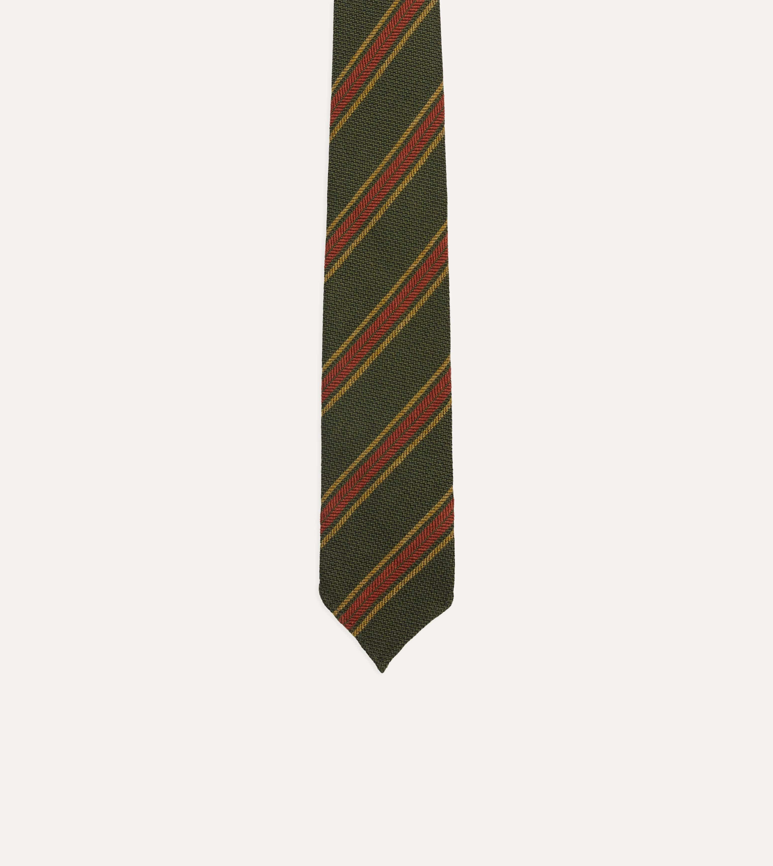 Green, Yellow and Red Triple Stripe Hand Rolled Wool Tie - Image 3