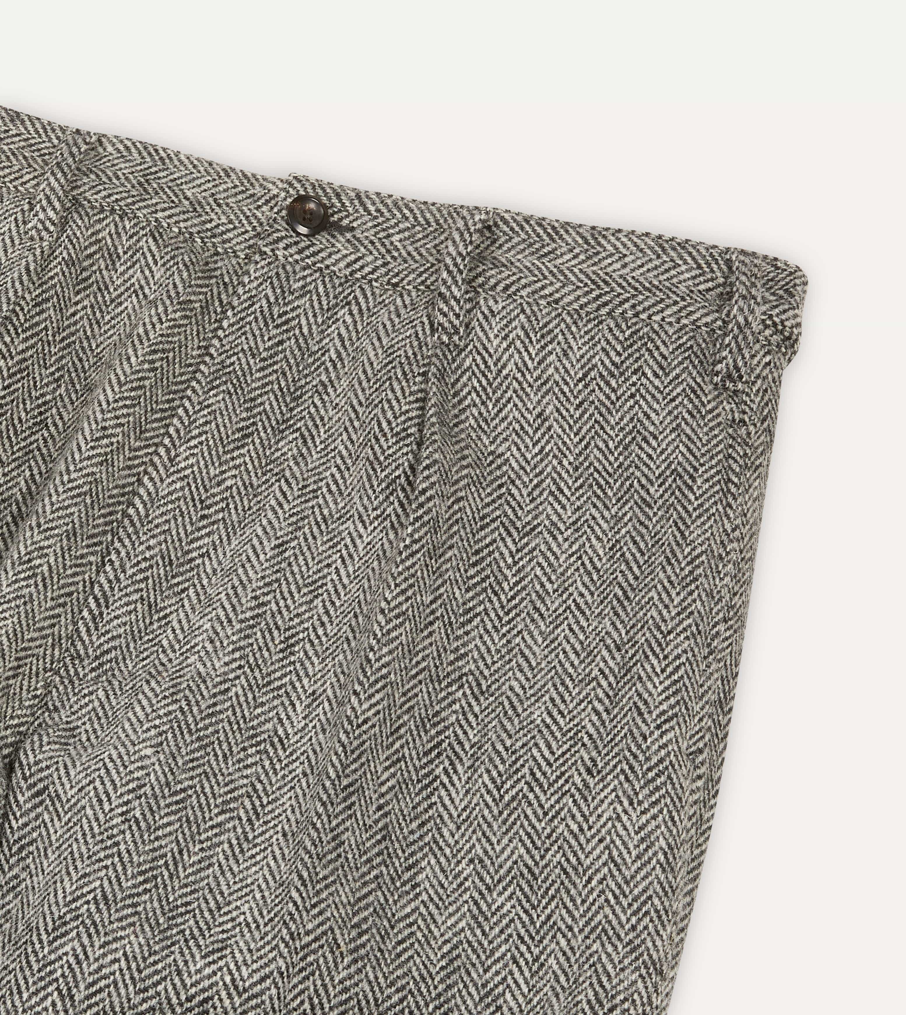 Grey Herringbone Harris Tweed One Pleat Games Trousers - Image 4