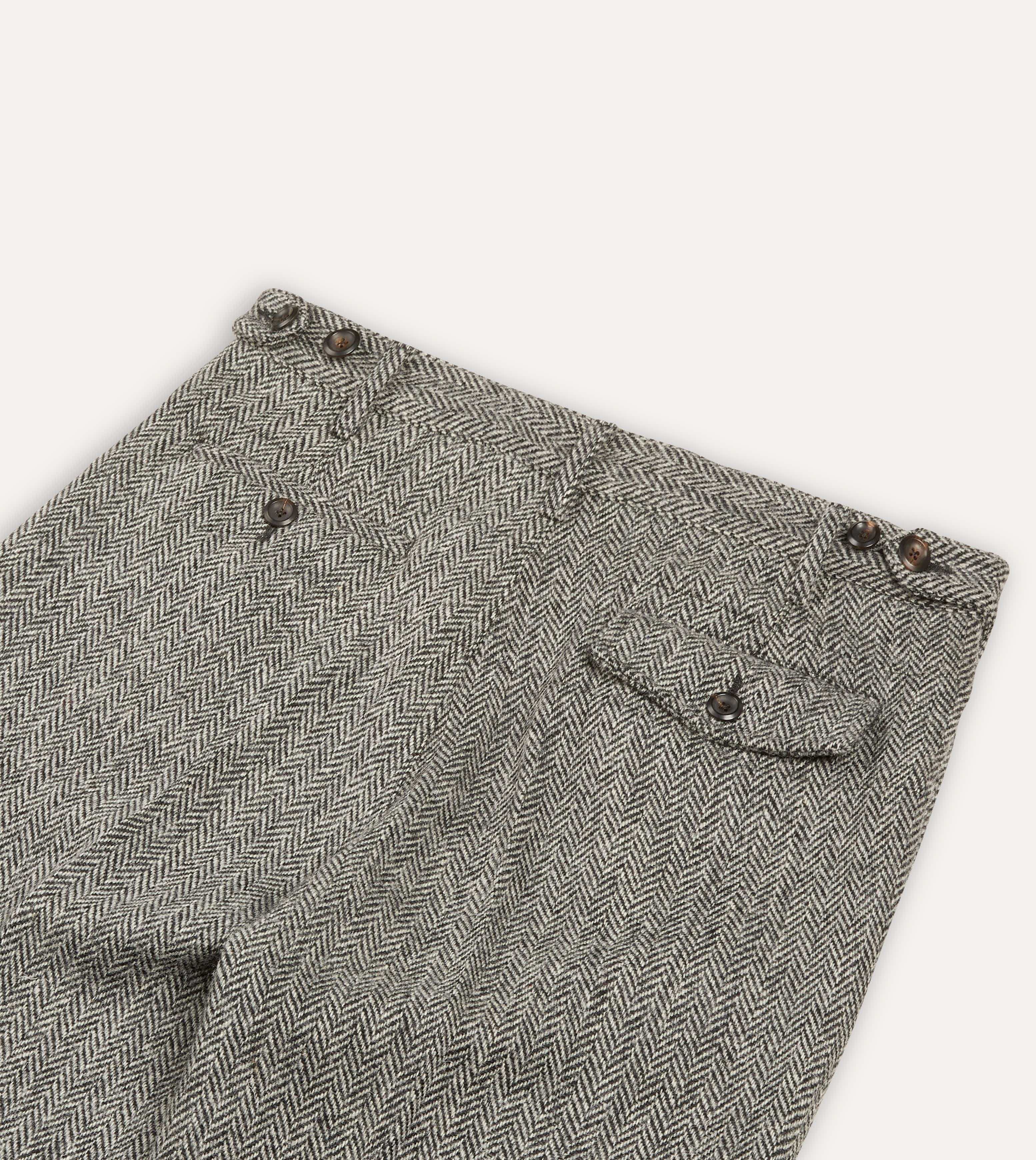 Grey Herringbone Harris Tweed One Pleat Games Trousers - Image 5