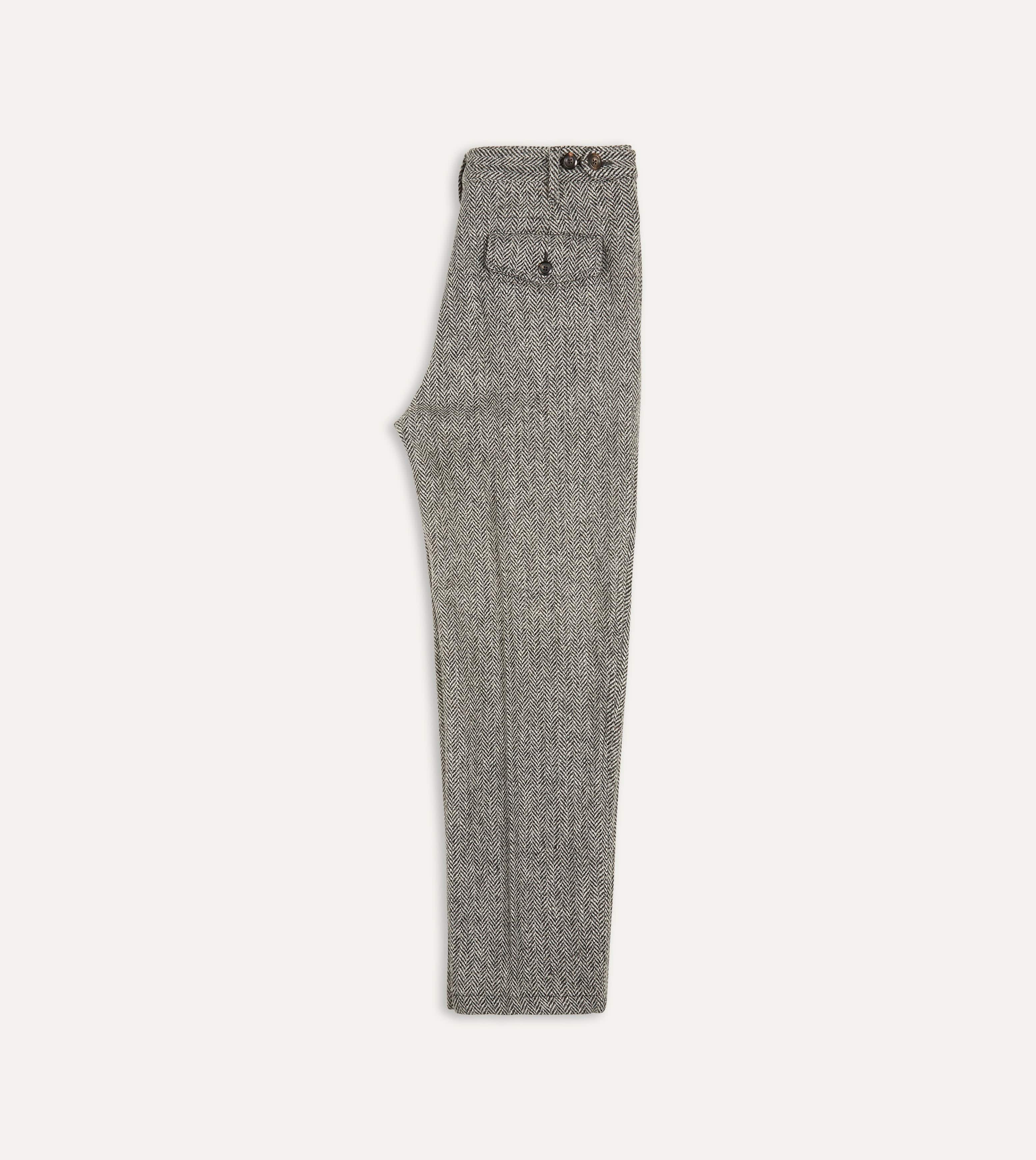Grey Herringbone Harris Tweed One Pleat Games Trousers - Image 6