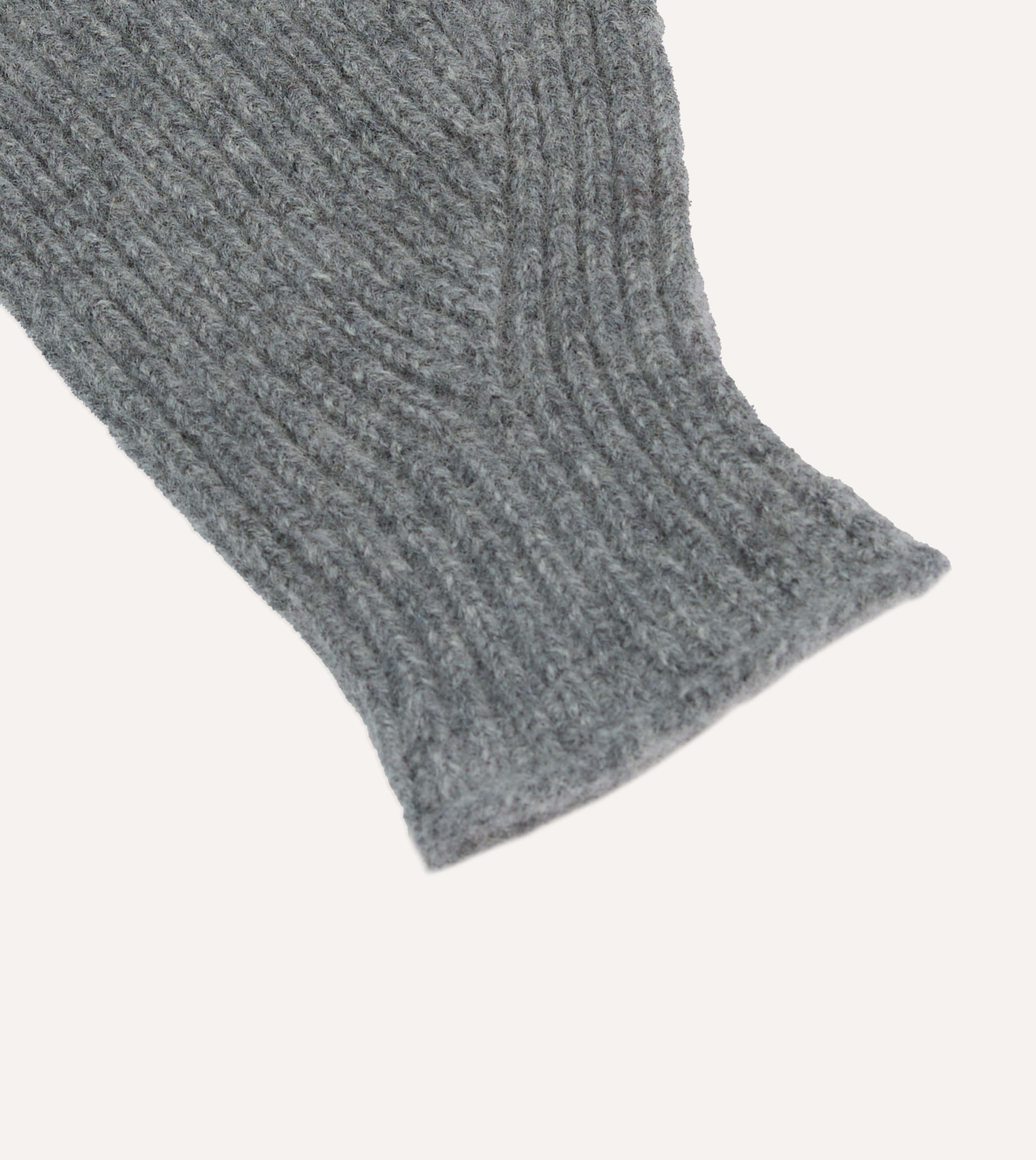 Grey Lambswool Ribbed Knitted Gloves - Image 2
