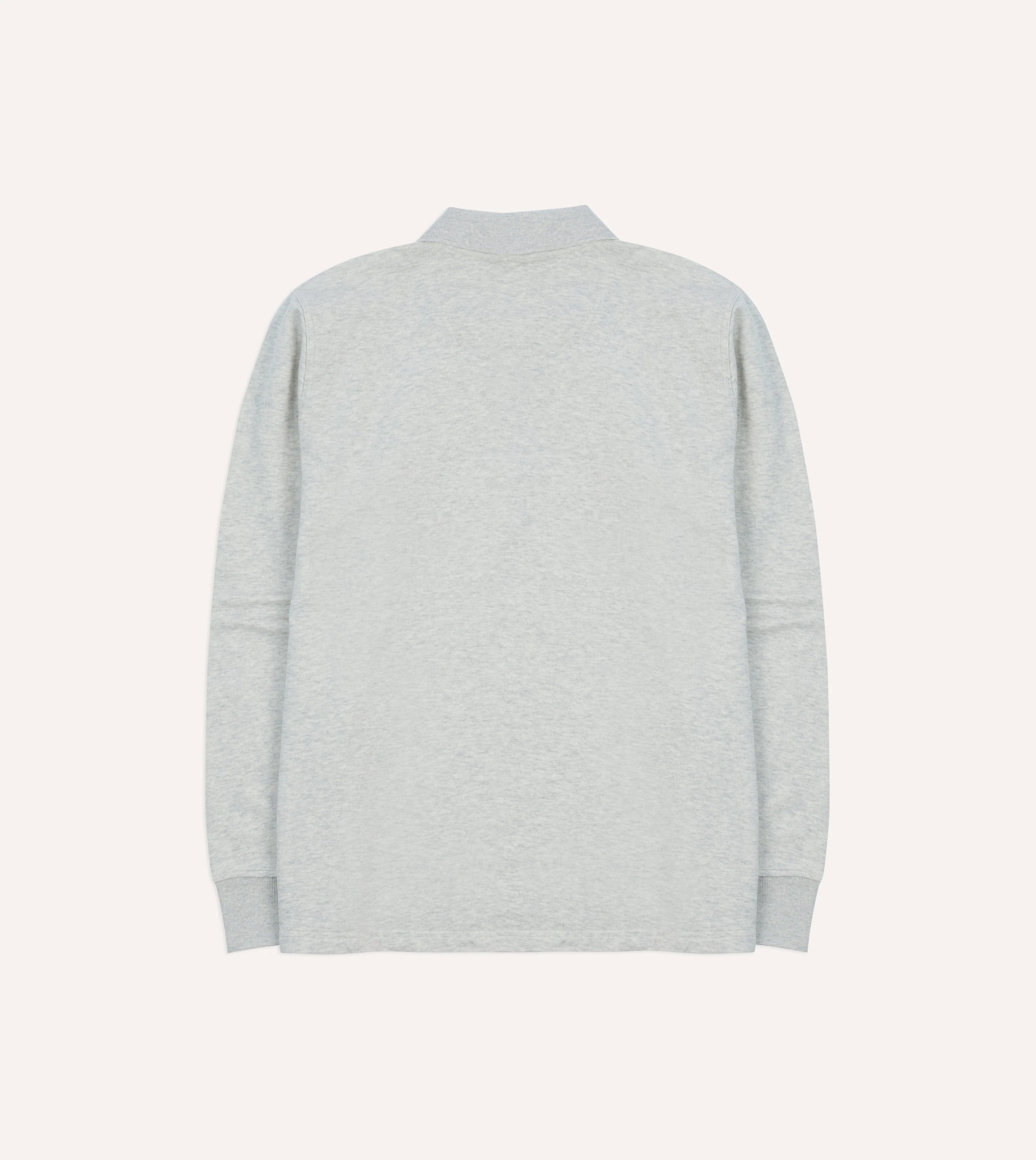 Grey Melange Jersey Cotton Long-Sleeve Polo Shirt - Image 5