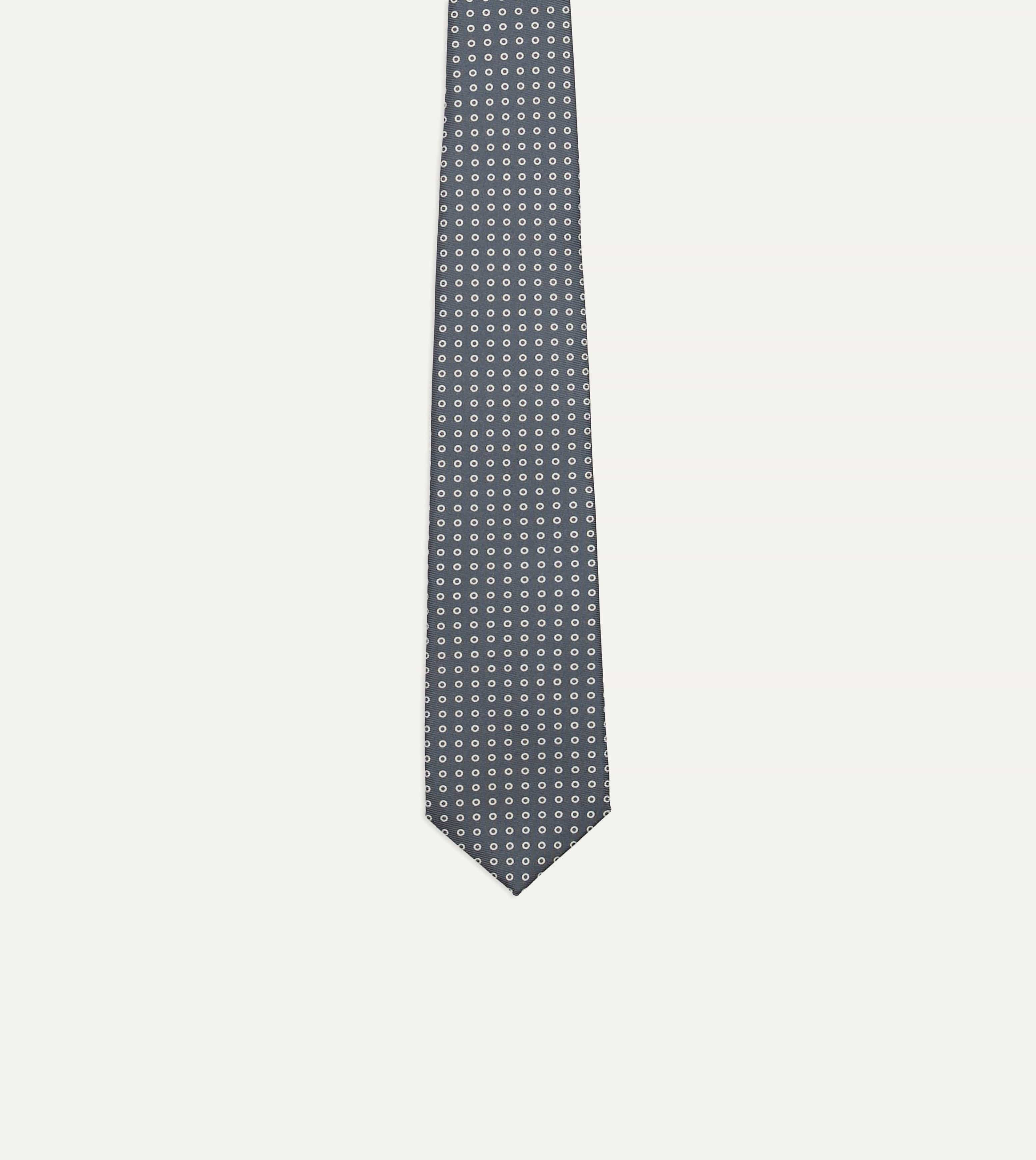 Grey Mini Circular Dot Silk Self Tipped Tie - Image 4